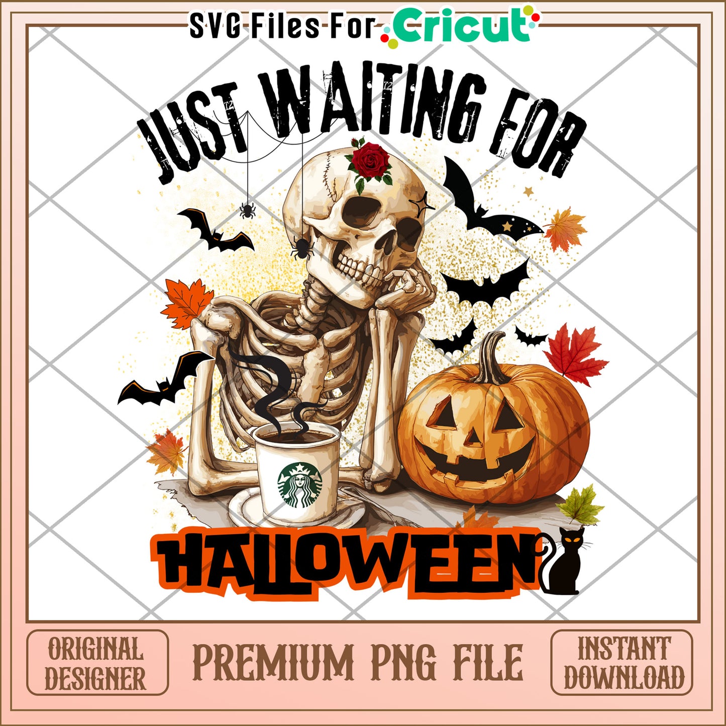 Just waiting for halloween design png, halloween season png, cute halloween png