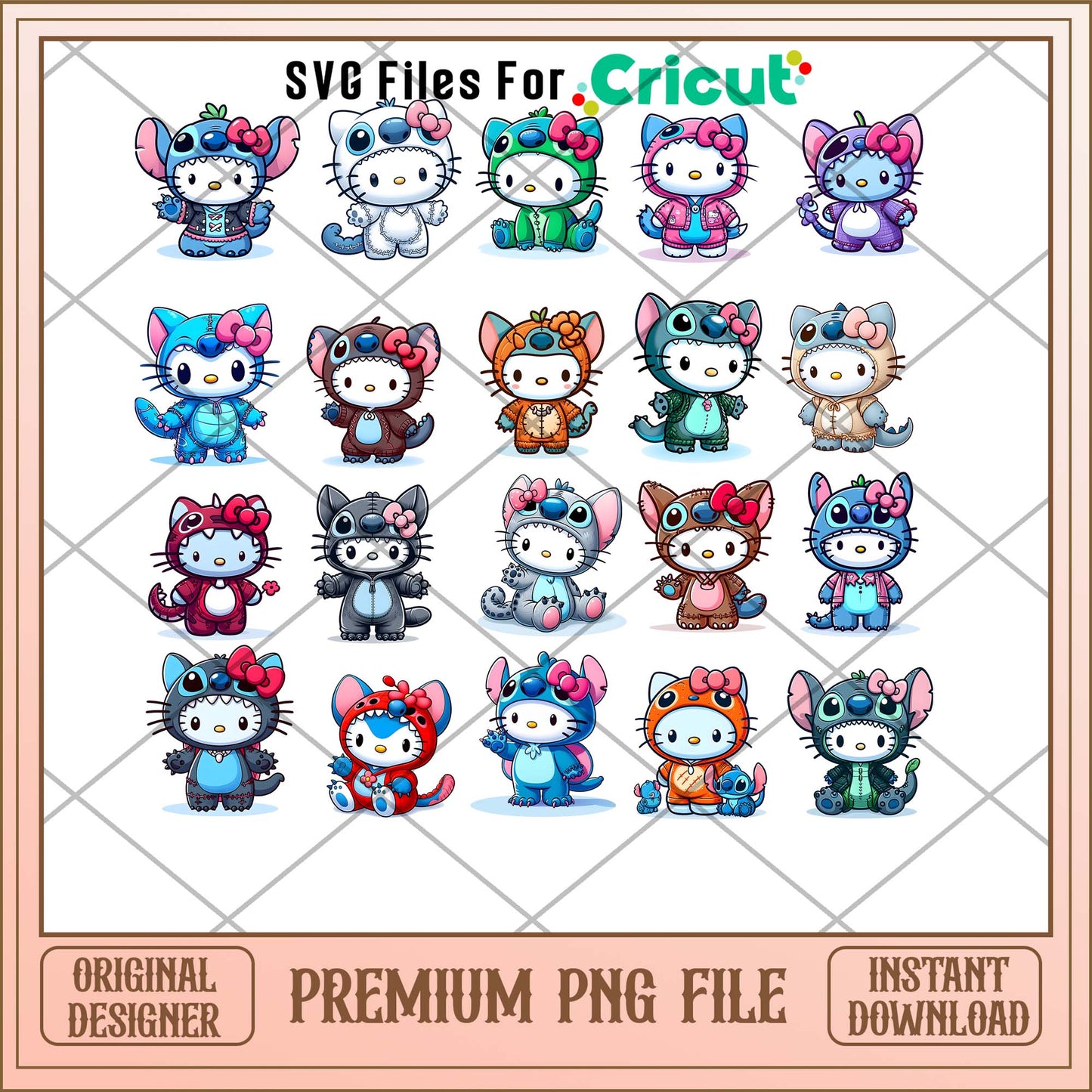 Hello kitty Stitch Chibi png bundle, Hello kitty Chibi bundle