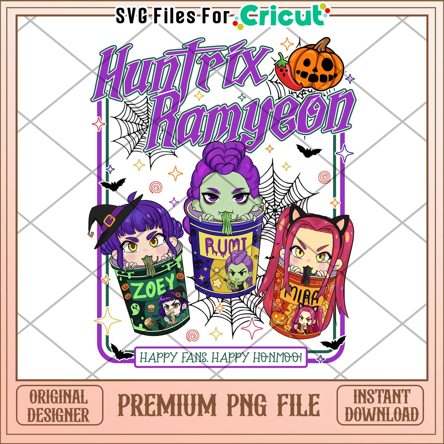 KPop Demon Hunters Huntrix Ramyeon Halloween png, kpop cartoon png, halloween season png