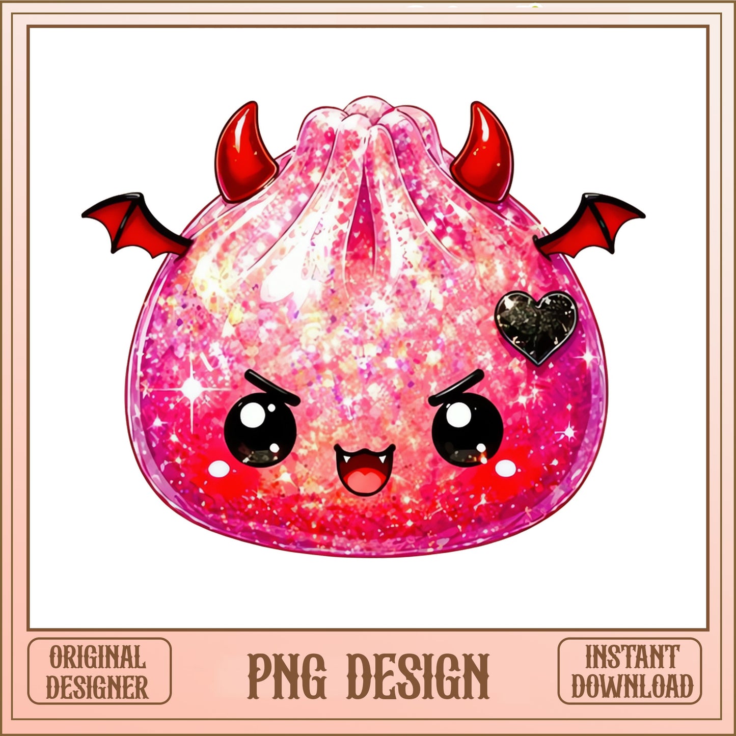Kawaii Demon Dumpling PNG, Glitter Devil Clipart, Cute PNG