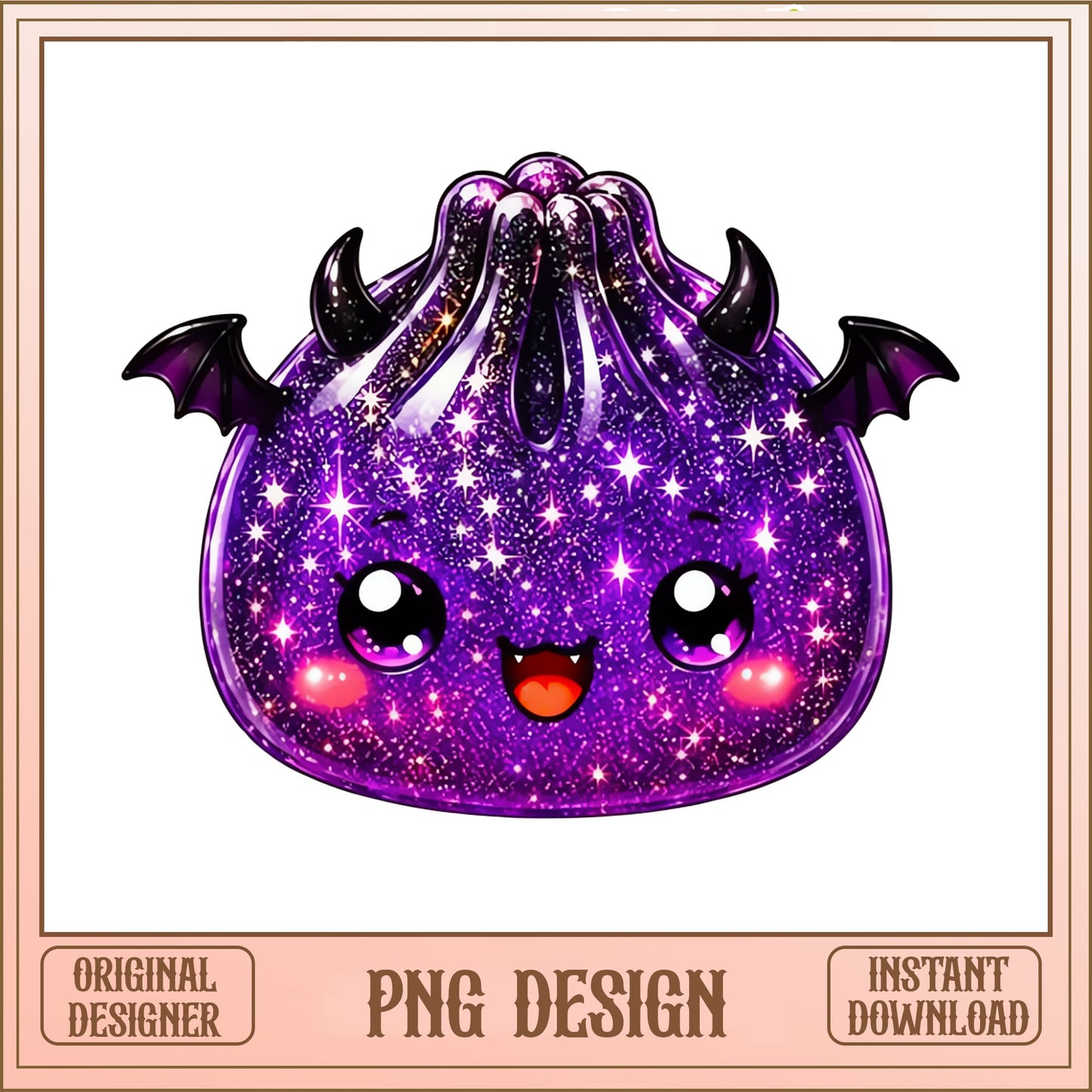 Kawaii Glitter Demon Slime PNG, Halloween Monster PNG, Cute Bat Wings PNG