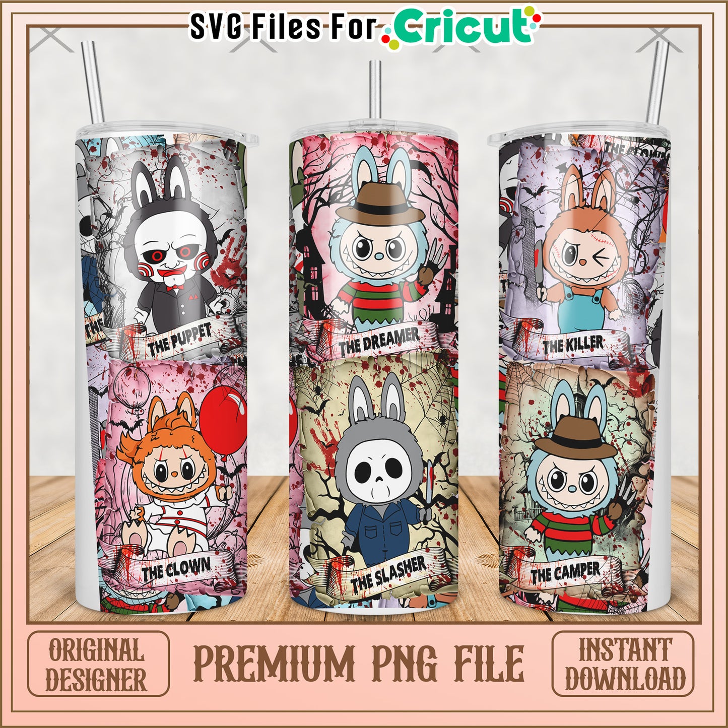 Killers labubu tumbler png, labubu cartoon png, labubu halloween png
