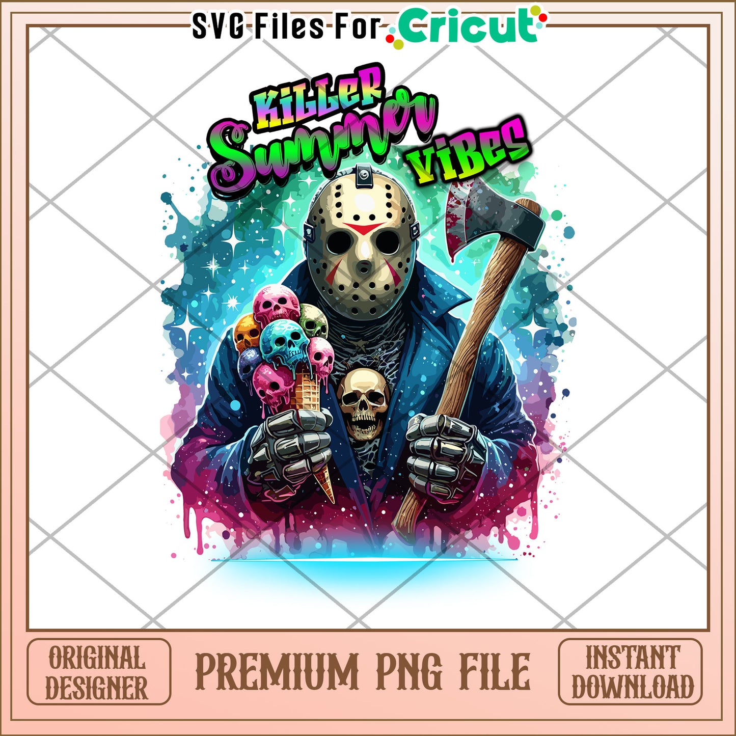 Killer summer vibes png, spooky characters png, halloween candy png