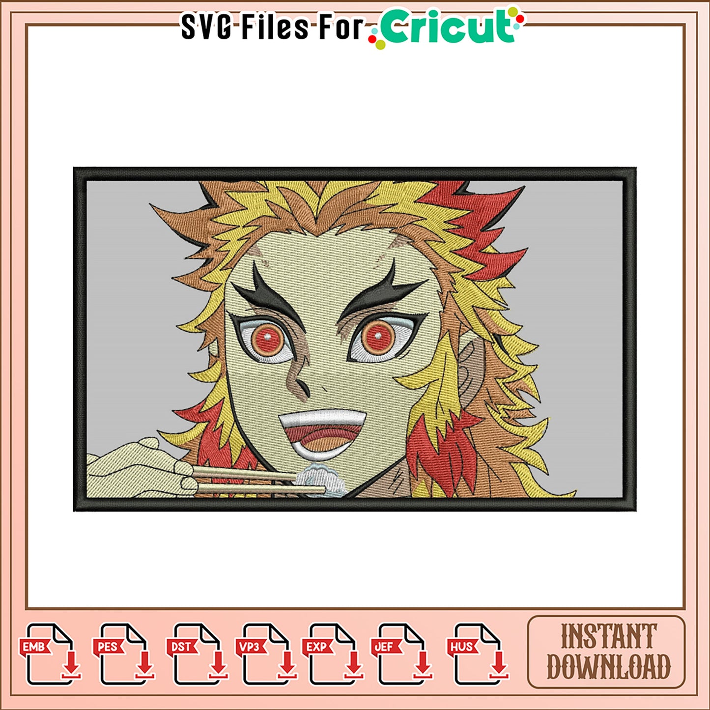 Kimetsu no Yaiba Rengoku Embroidery Design Instant Download