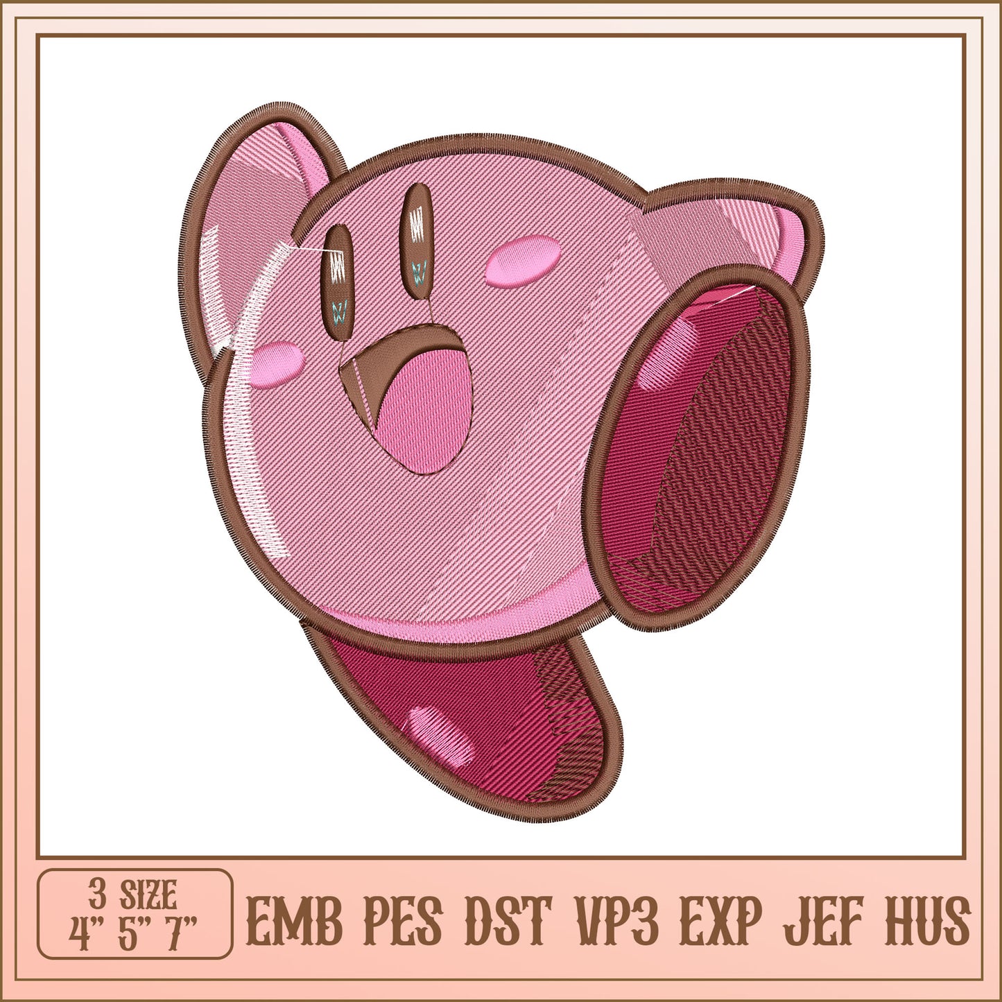 Kirby Embroidery Design 3 Sizes