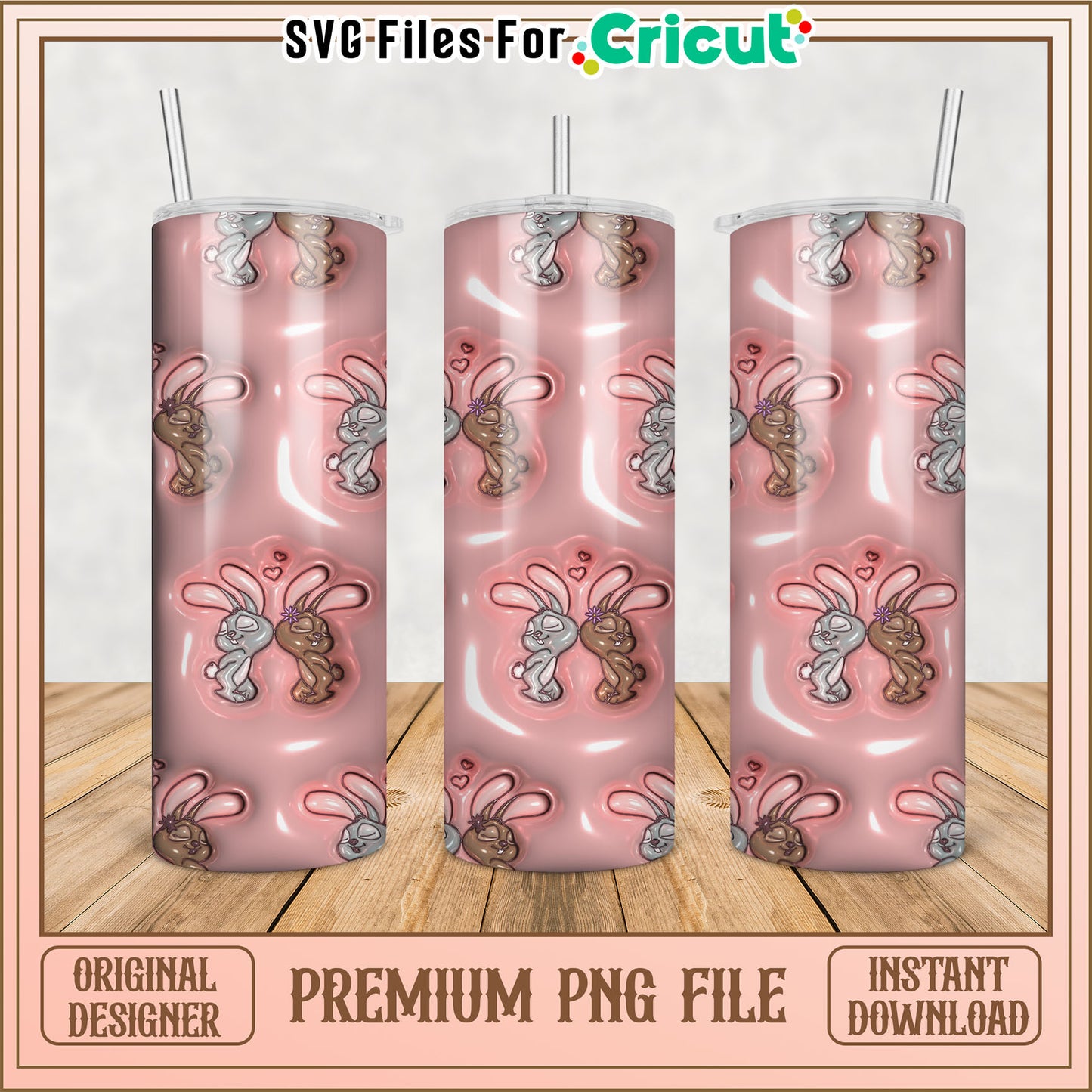 Kissing Bunnies Tumbler PNG Design