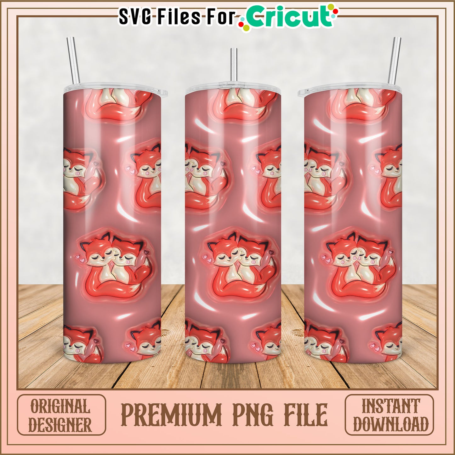 Kissing Foxes Tumbler PNG Design