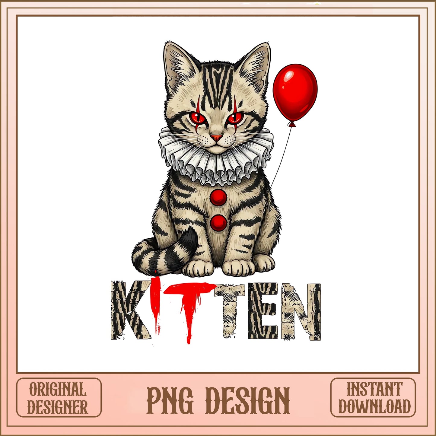 Kitten Pennywise Halloween PNG, Scary Cat Clown PNG, Horror Cat PNG