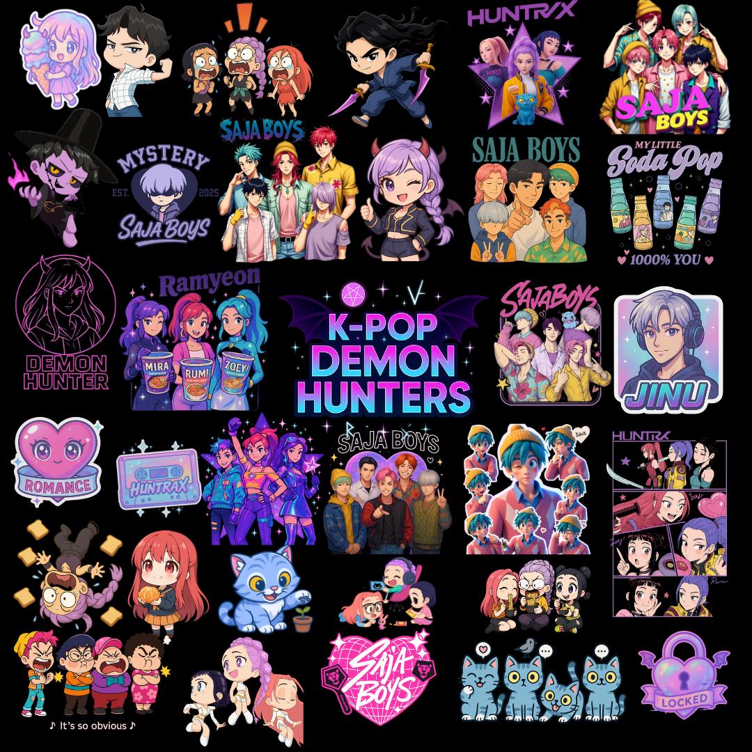 Kpop cartoon design bundle png, cute idol artwork bundle png, trending fan art style bundle png