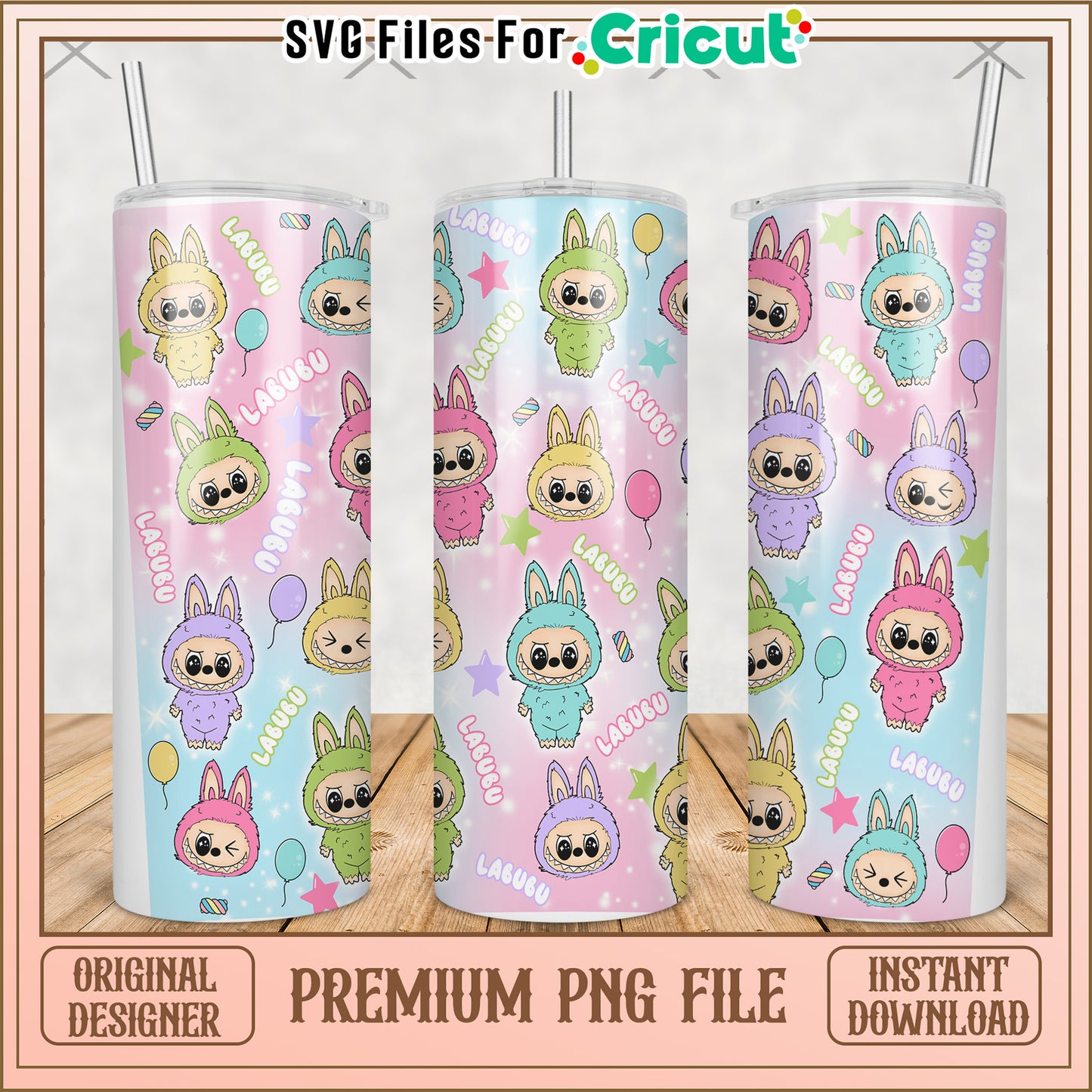 Labubu characters tumbler png, labubu macaron png, the monsters labubu png