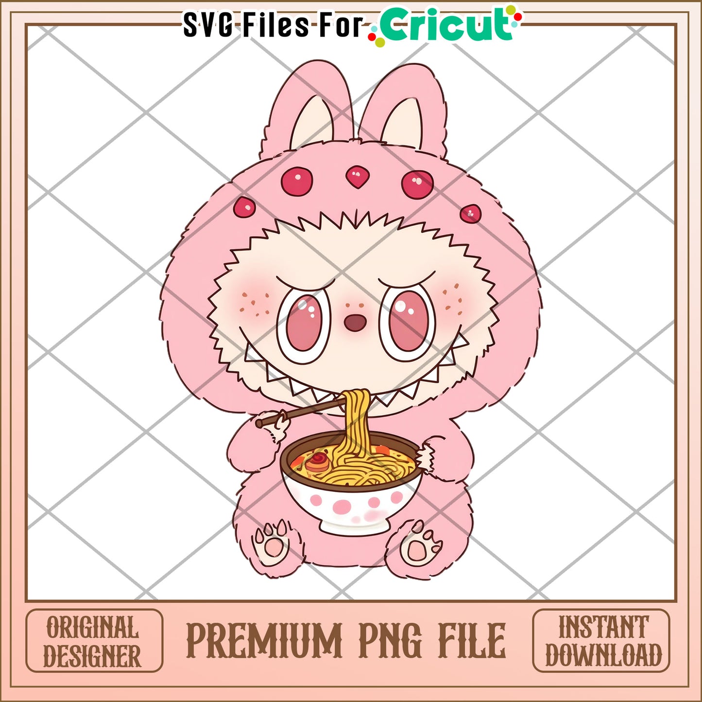 Labubu eating noodles illustrtion png, labubu secret png, cartoon labubu png