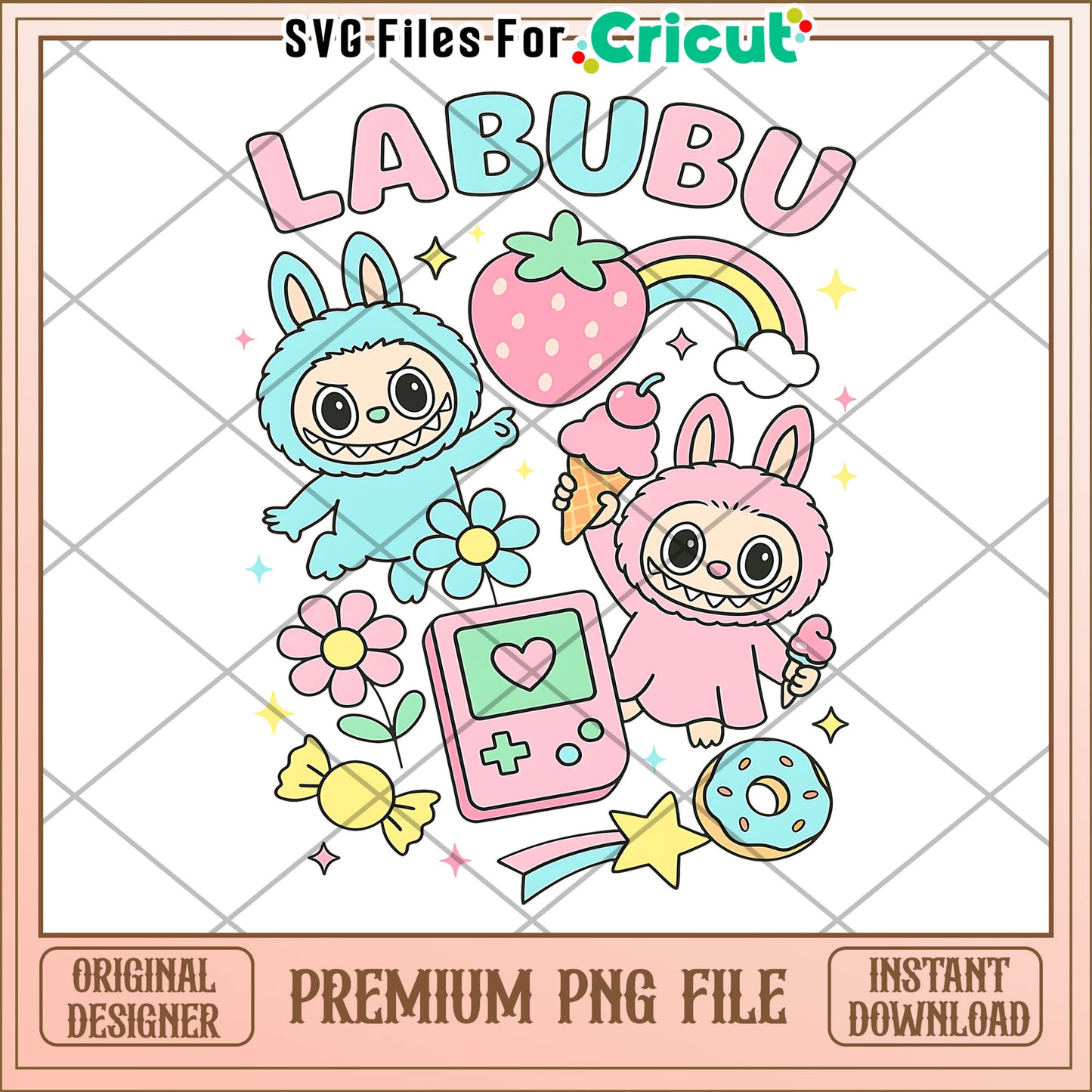 Labubu funny blue and pink png, lovely labubu png, halloween art png