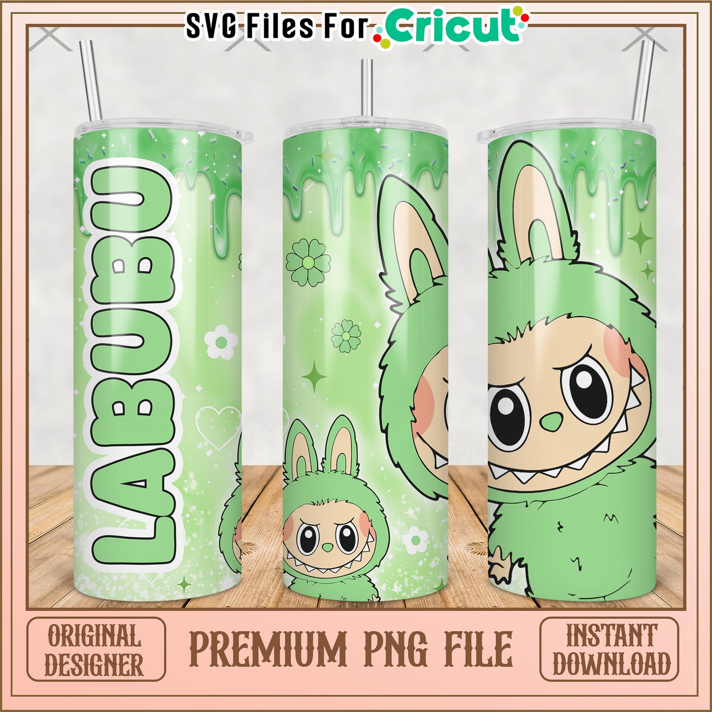 Labubu green tumbler png, cute labubu png, labubu popmart png