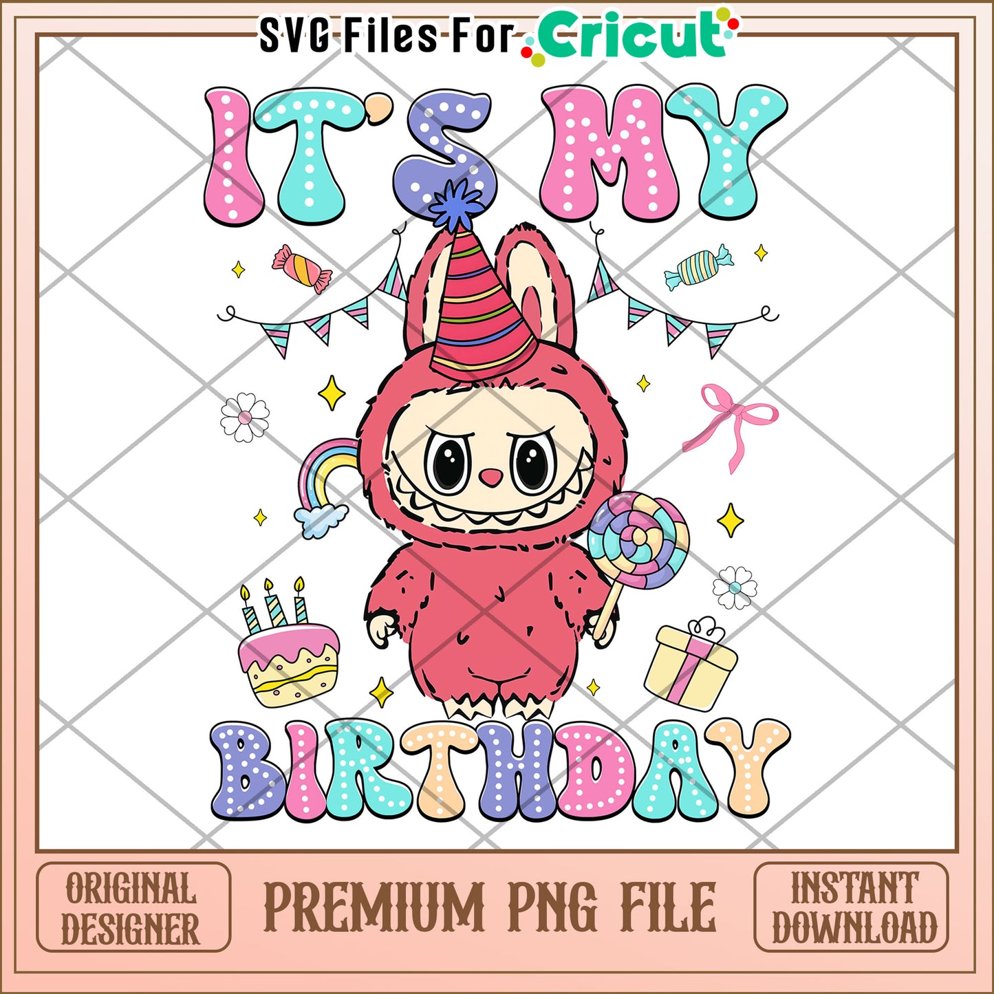Labubu it's my birthday red characters design png, labubu popmart png, labubu png
