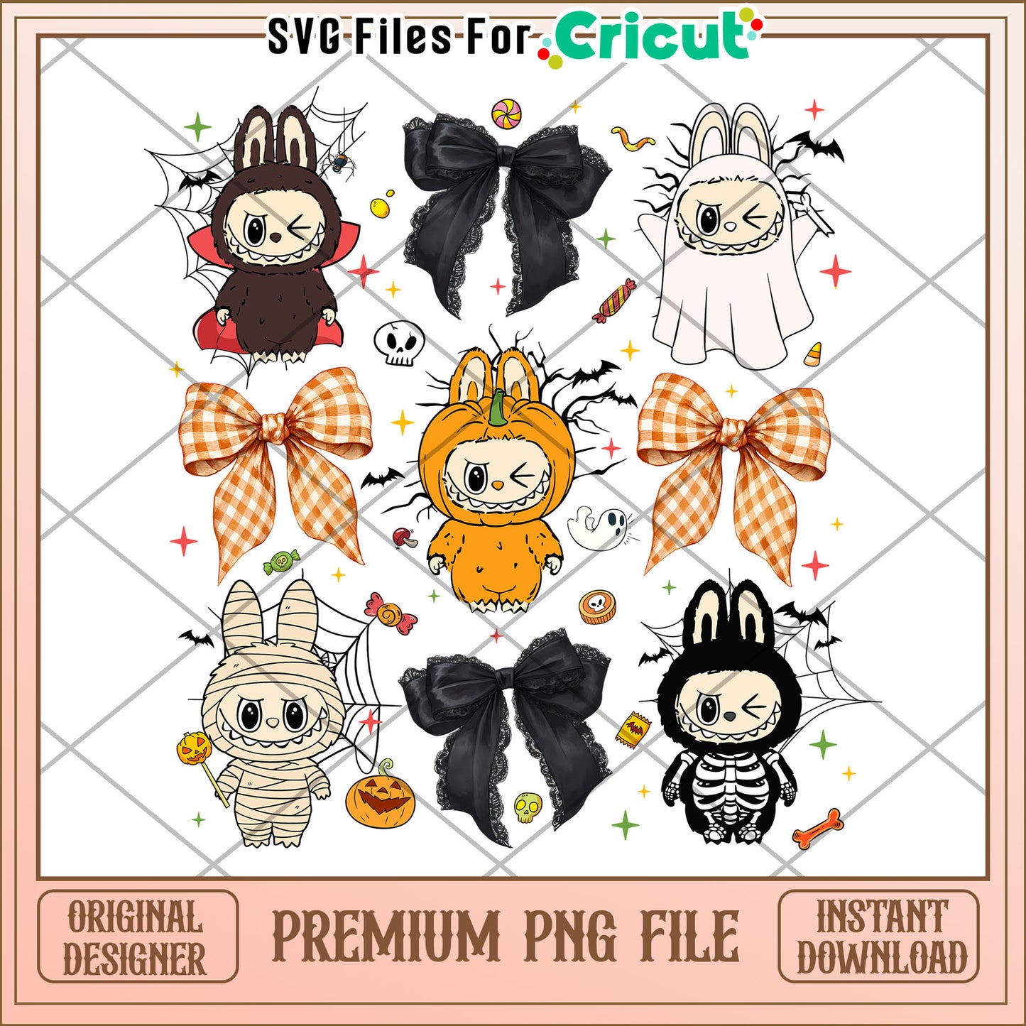 Labubu spooky characters png, trick or treat png, halloween characters png
