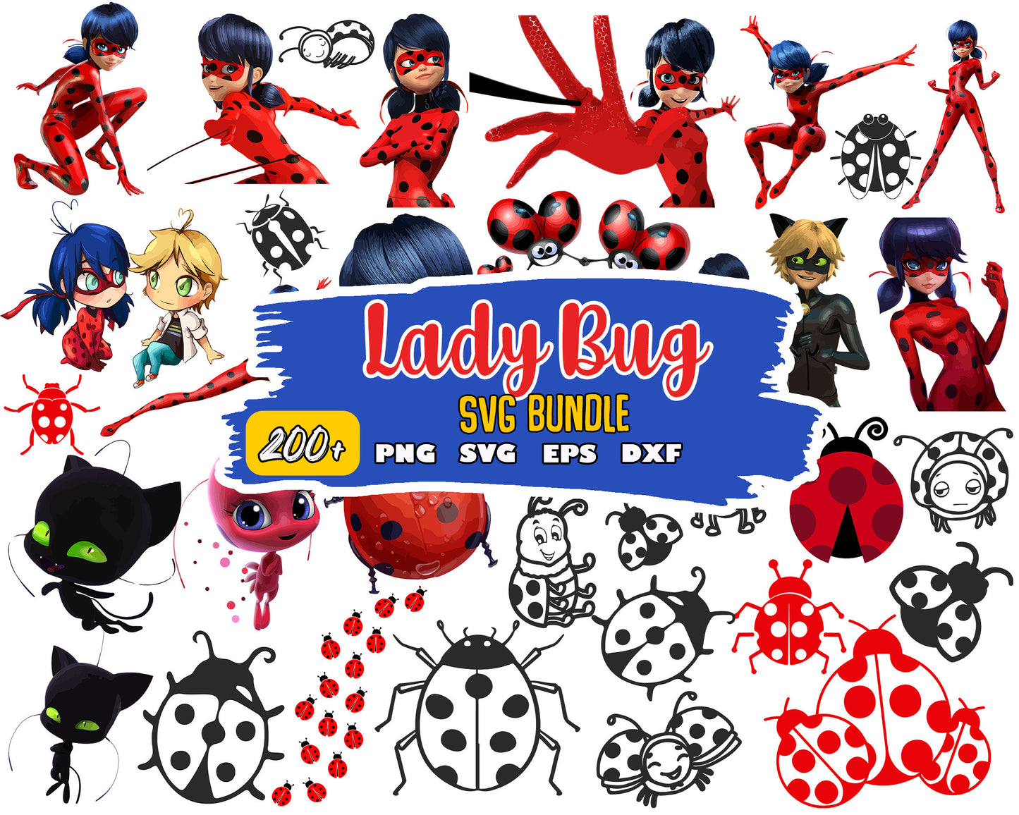 Ladybug character bundle svg, cute ladybug cartoon svg