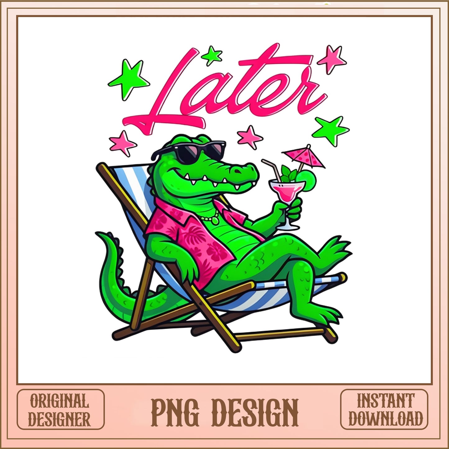Later Alligator Summer Beach PNG, Funny Crocodile PNG, Summer PNG