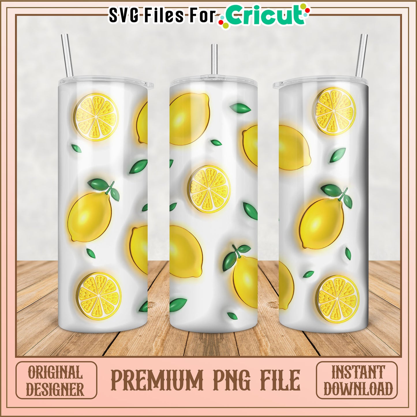 Lemon Tumbler Design PNG File for Cricut Crafting Projects