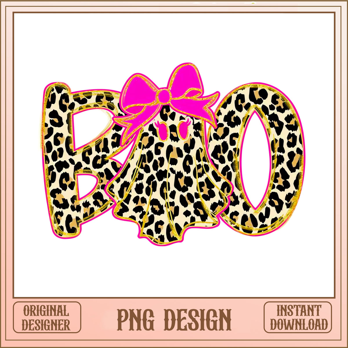 Leopard Boo Ghost Coquette PNG, Halloween Bow Ghost PNG, Cheetah Print PNG