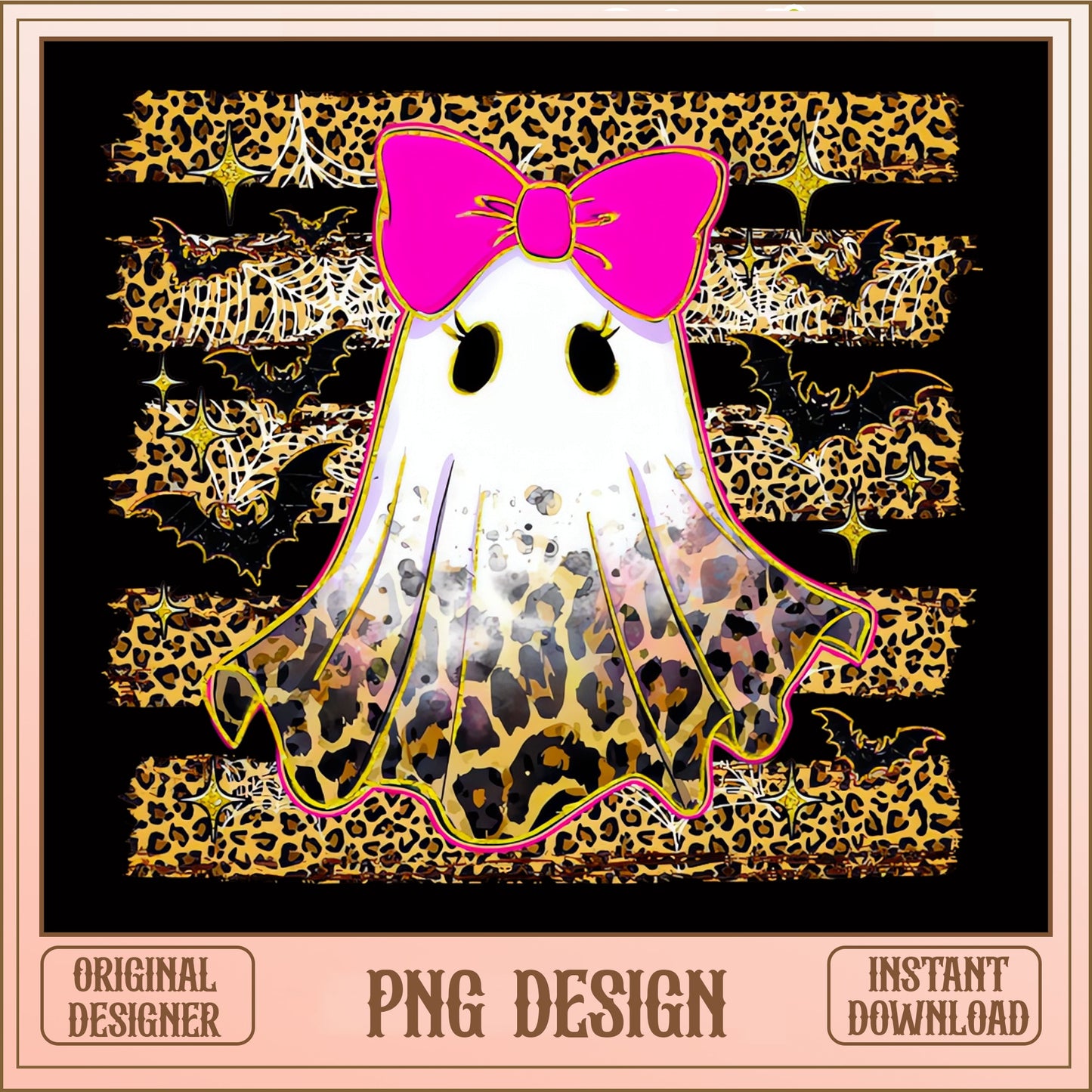 Leopard Ghost With Bow Halloween PNG, Cute Ghost PNG, Spooky PNG