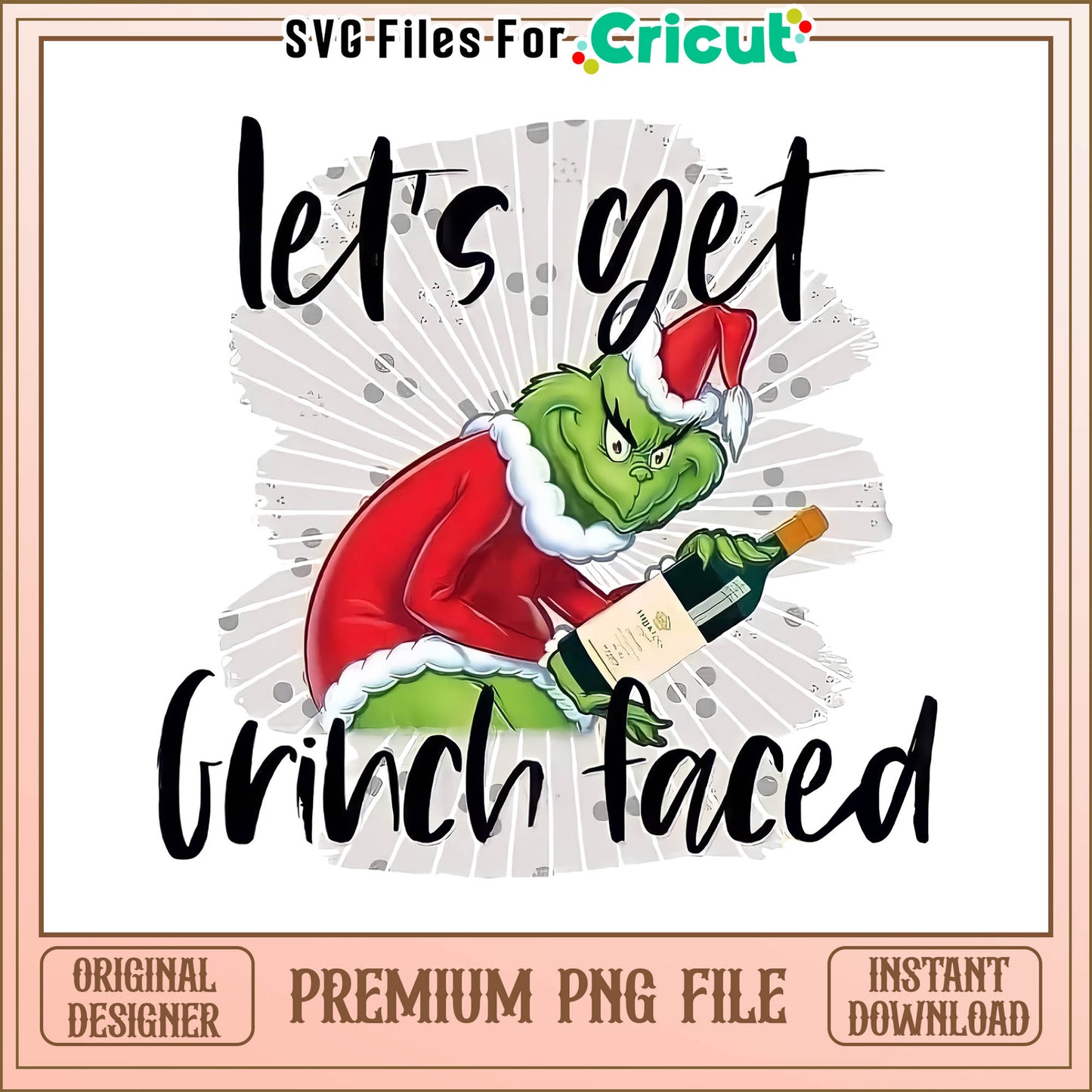 Let's get grinch faced png, grinch hold bottle of wine png