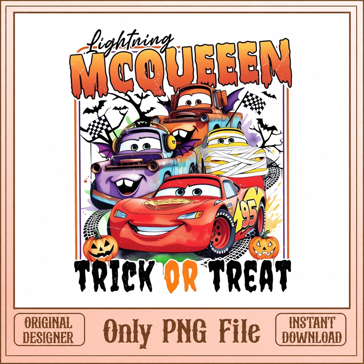 Lightning McQueen Halloween PNG, Trick Or Treat PNG, Disney Cars PNG
