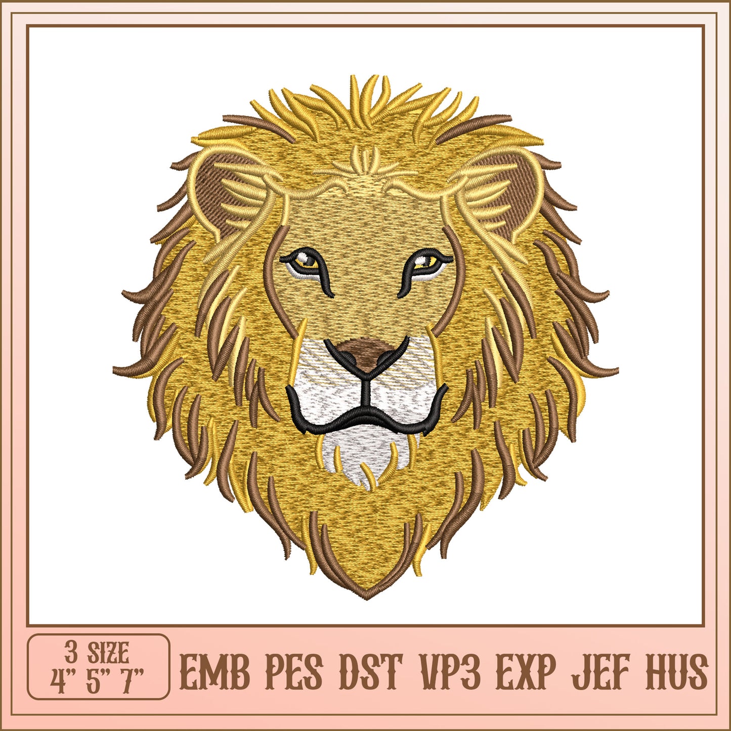 Lion Embroidery Design 3 Sizes EMB PES DST