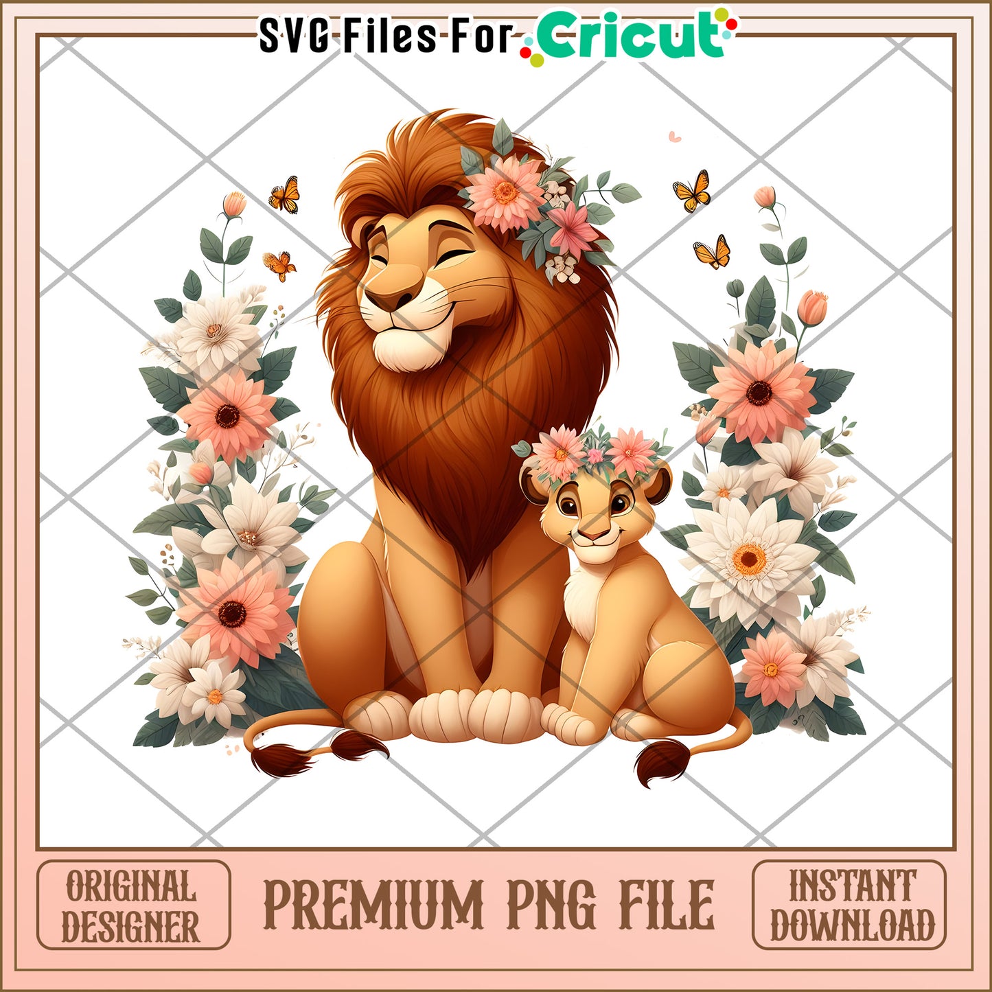 Lion King PNG Floral Design, Premium Instant Download