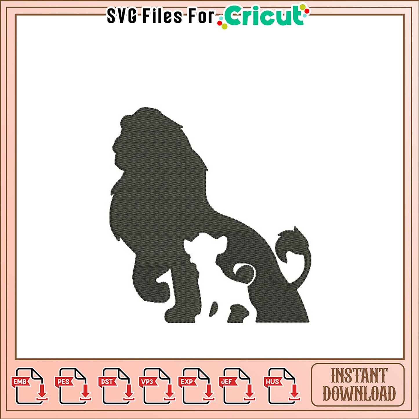 Lion & Cub Embroidery Design Instant Download