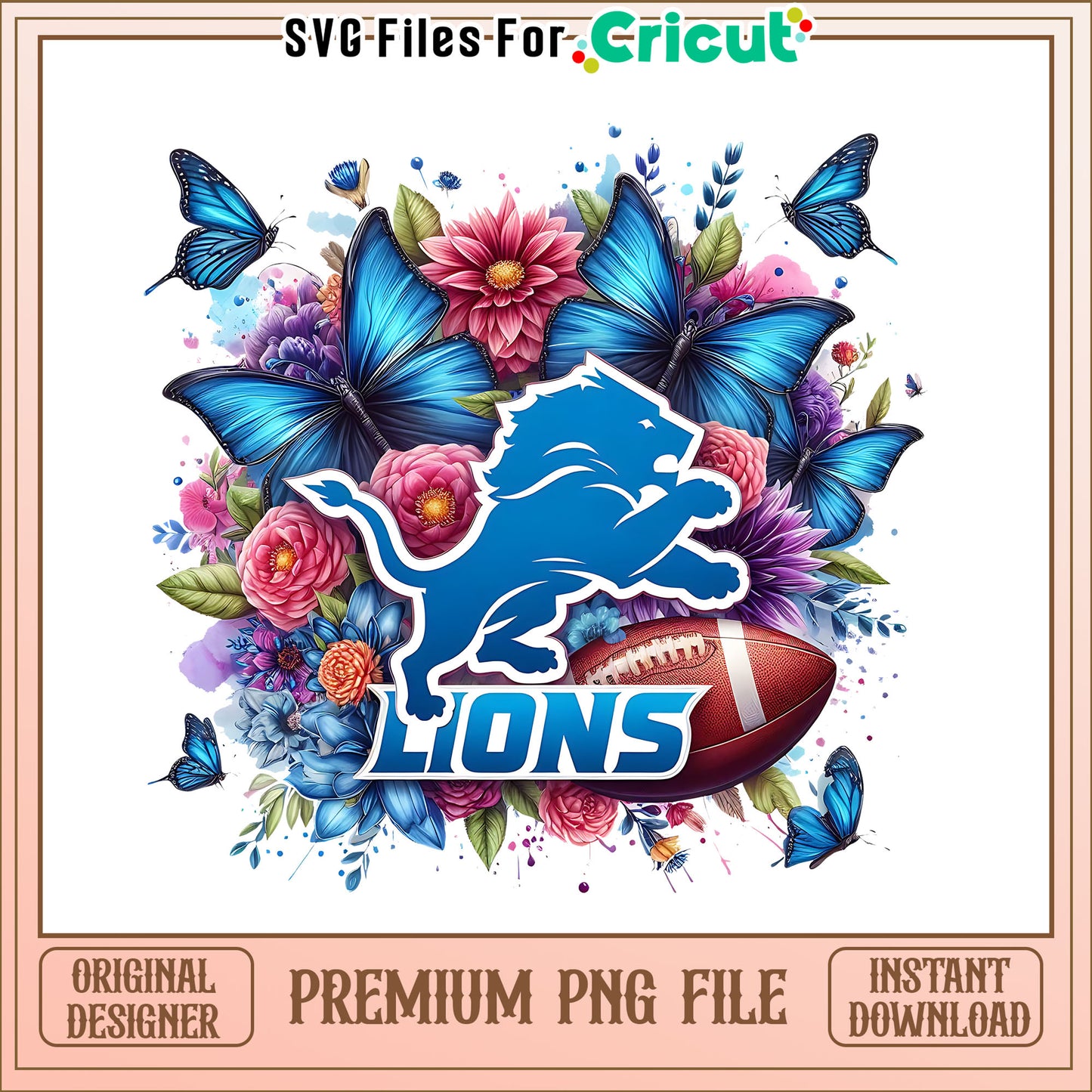 Lions logo vintage flower png, Detroit Lions png, NFL png