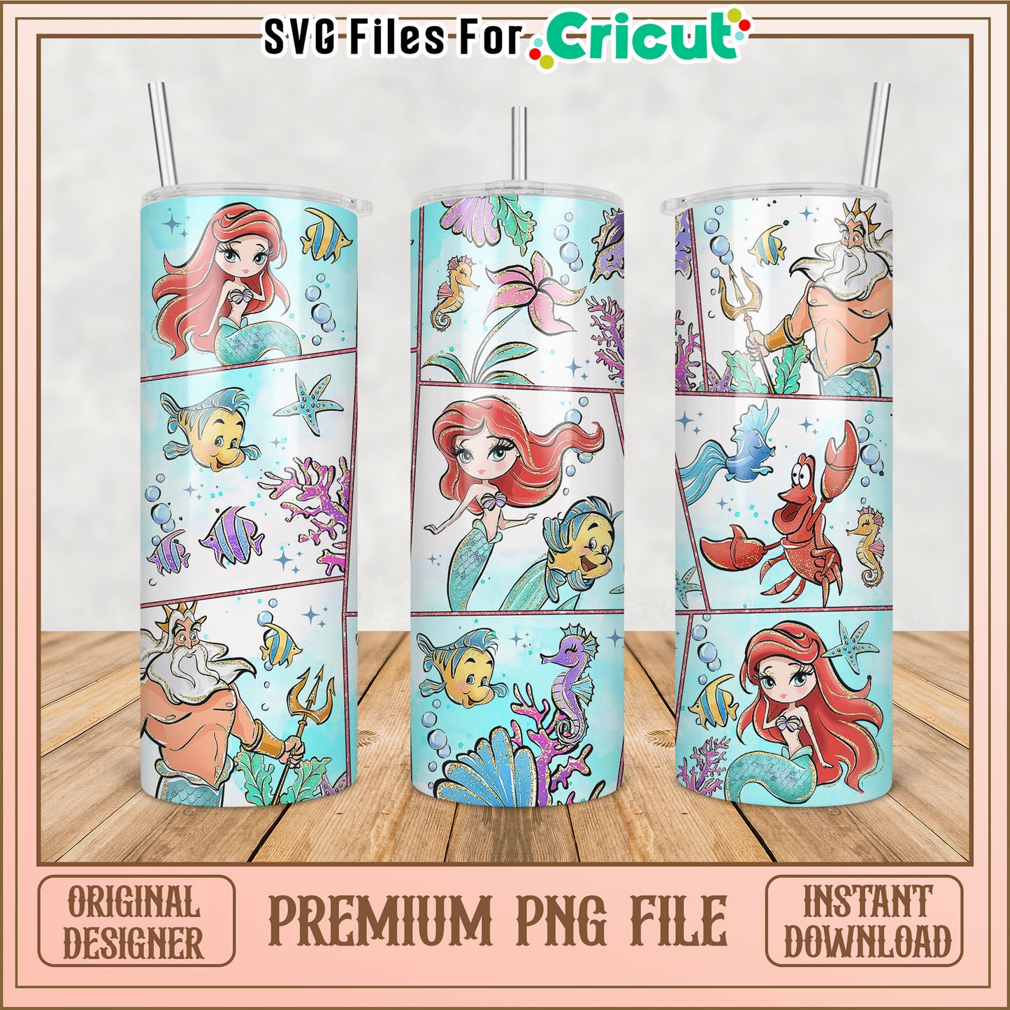 Little Mermaid Tumbler PNG Sublimation