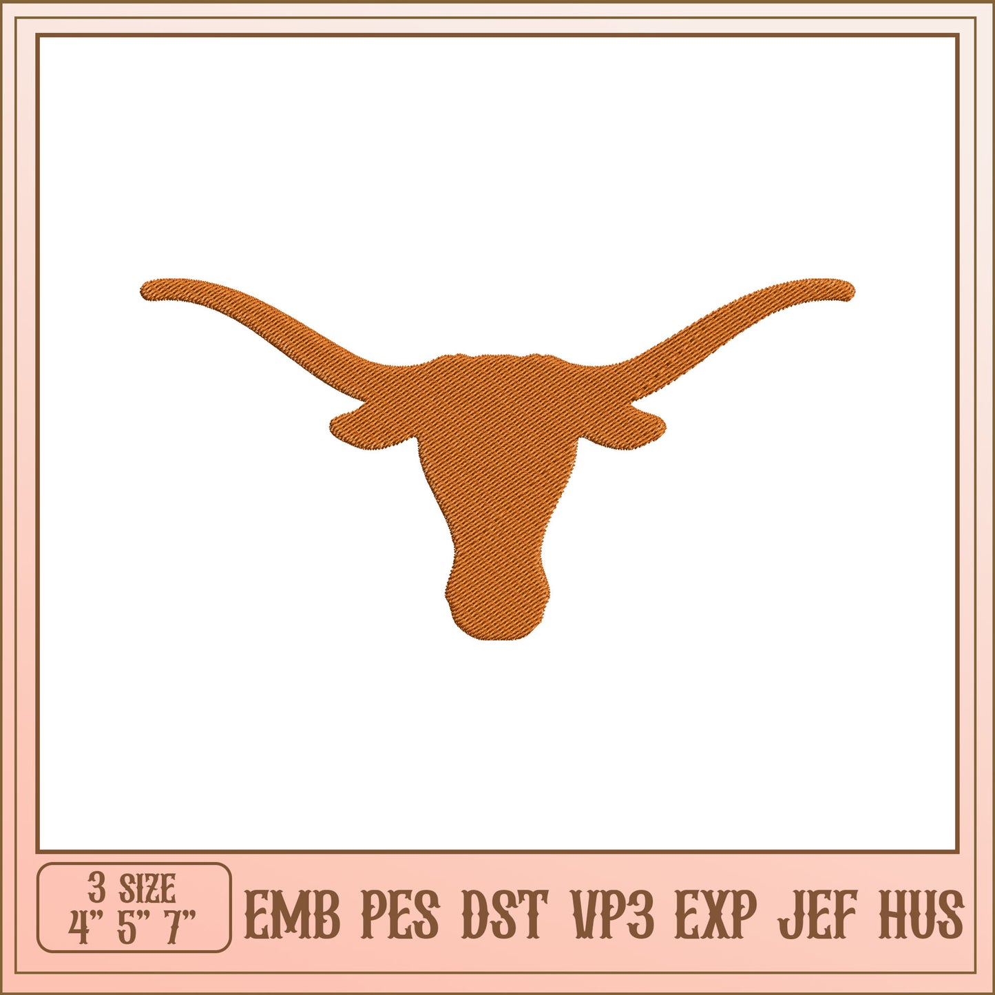 Longhorn Embroidery Design 3 Sizes