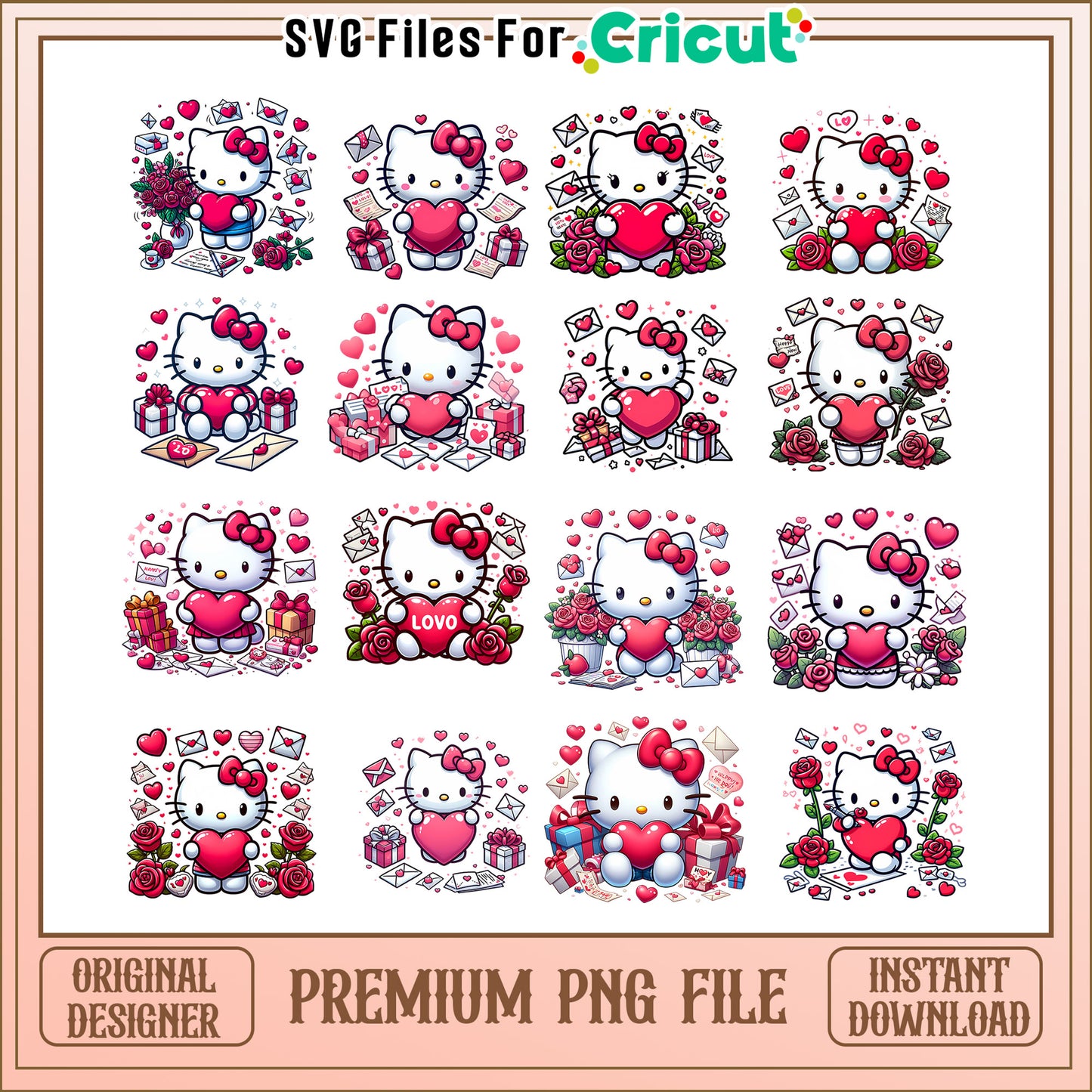 Hello kitty with heart valentine bundle png, love hello kitty png