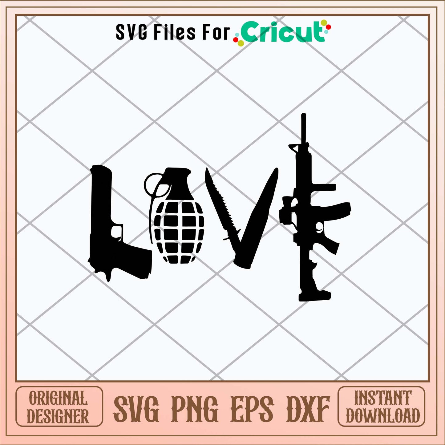 Love written in weapons Guns Svg