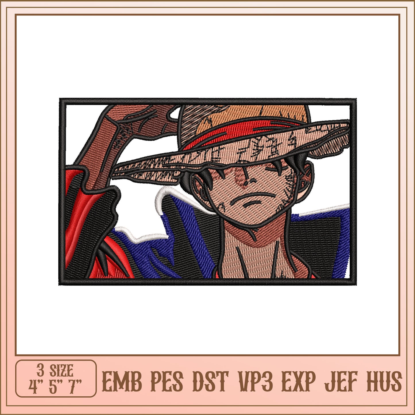 Luffy Embroidery Design - 3 Sizes
