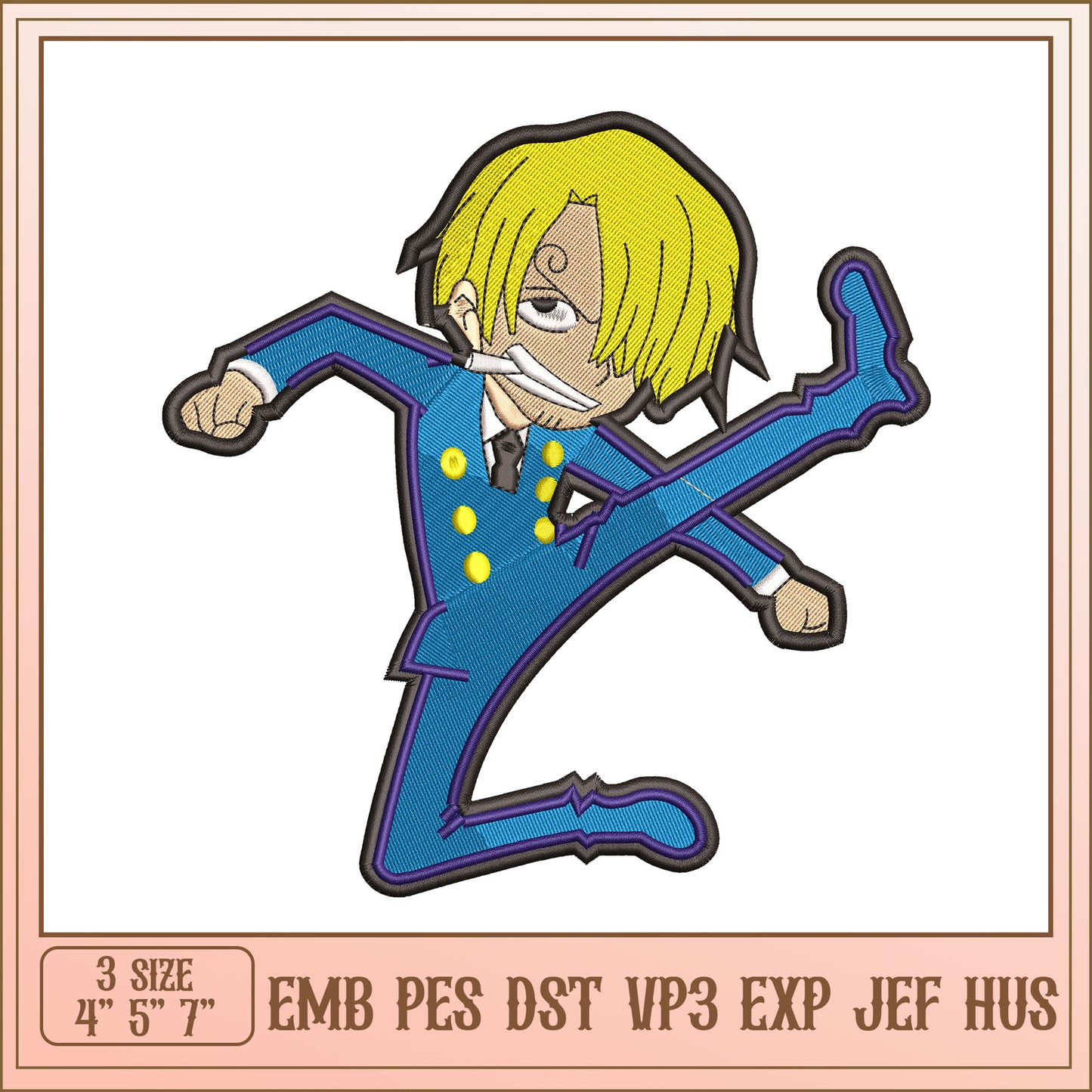 Luffy Embroidery Design 3 Sizes