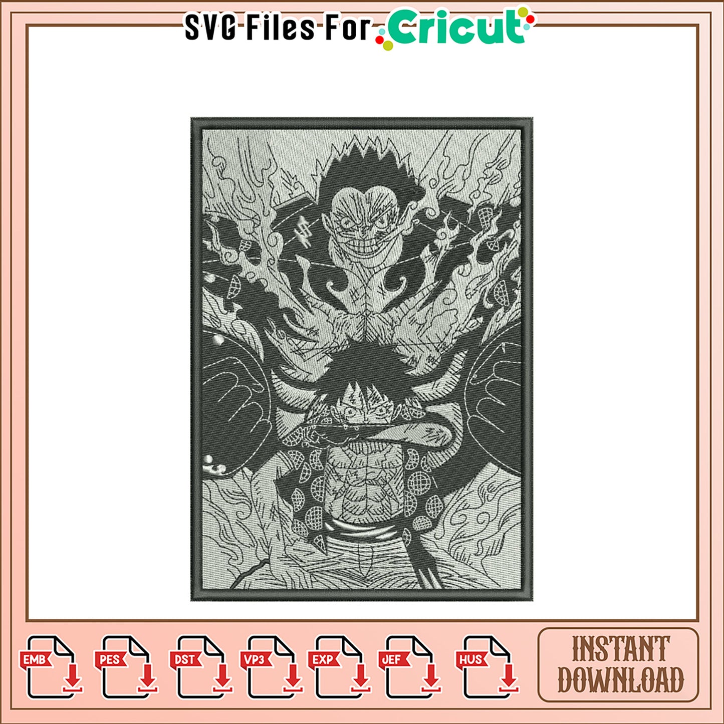 Luffy Gear 5 Embroidery Design Instant Download