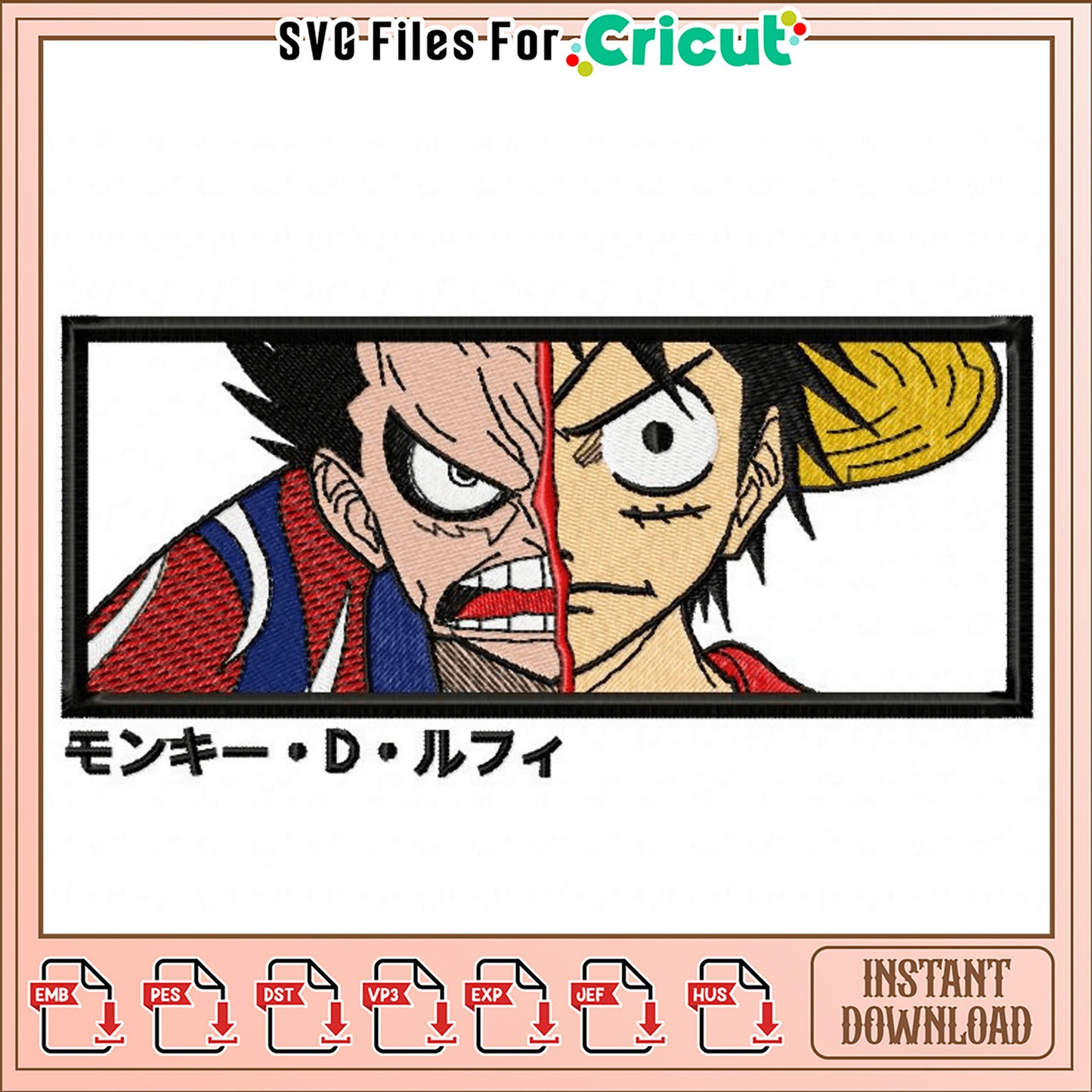 Luffy & Law Split Face Embroidery Design
