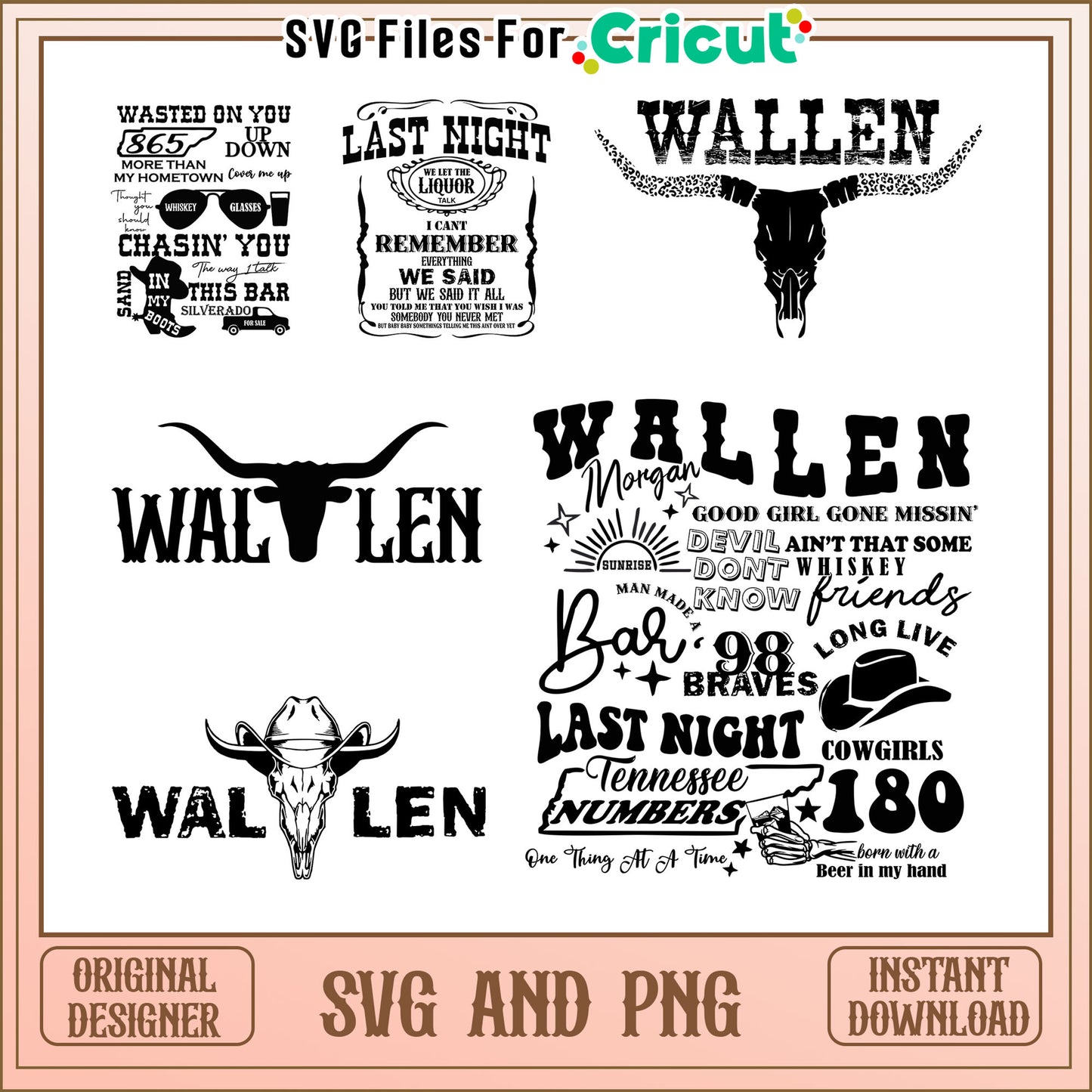 Wallen black white logo design bundle svg, morgan wallen tour svg