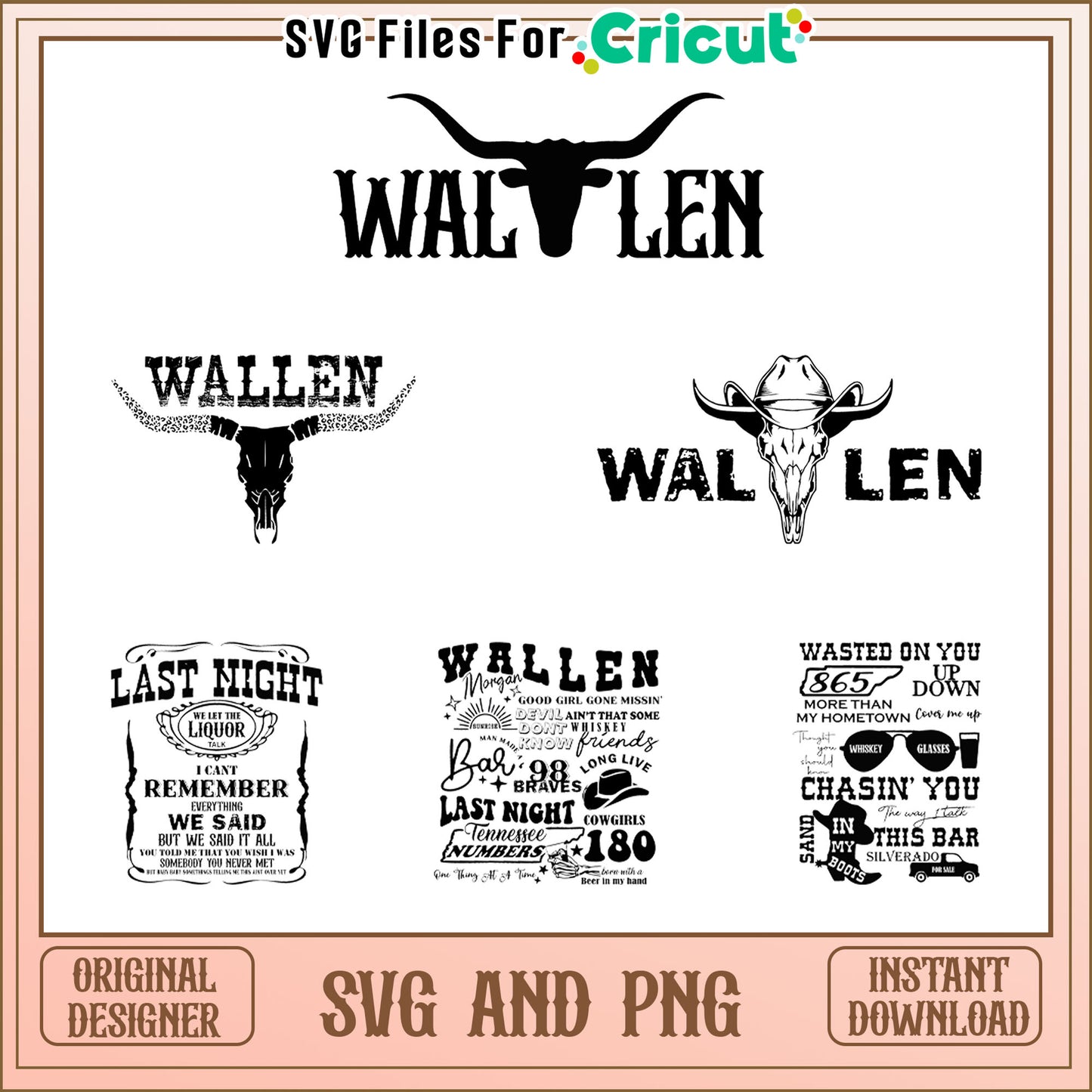 Retro wallen bull skull design bundle svg, bull skull on wall svg