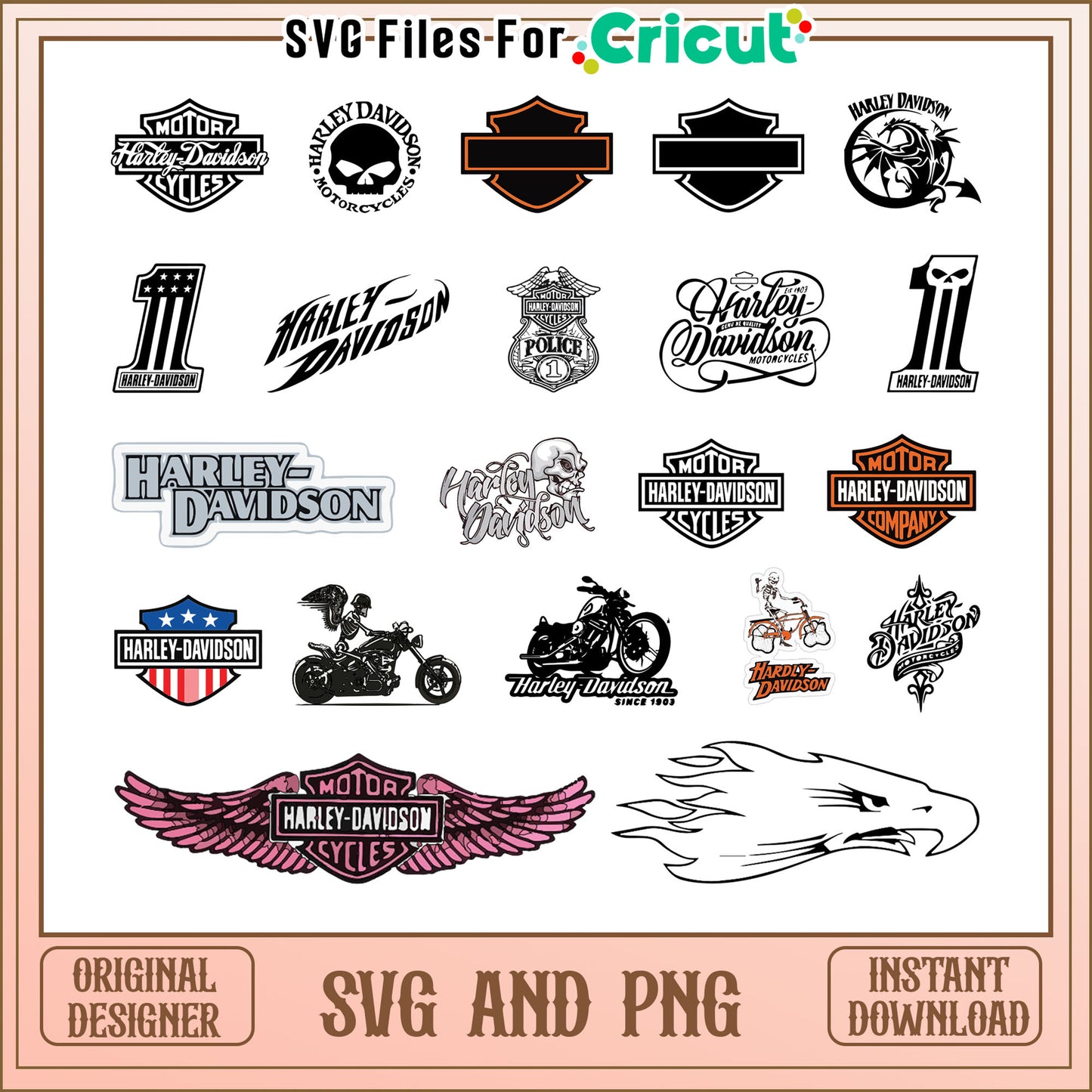 Motor harley davidson cycles logo bundle svg, harley davidson logo svg