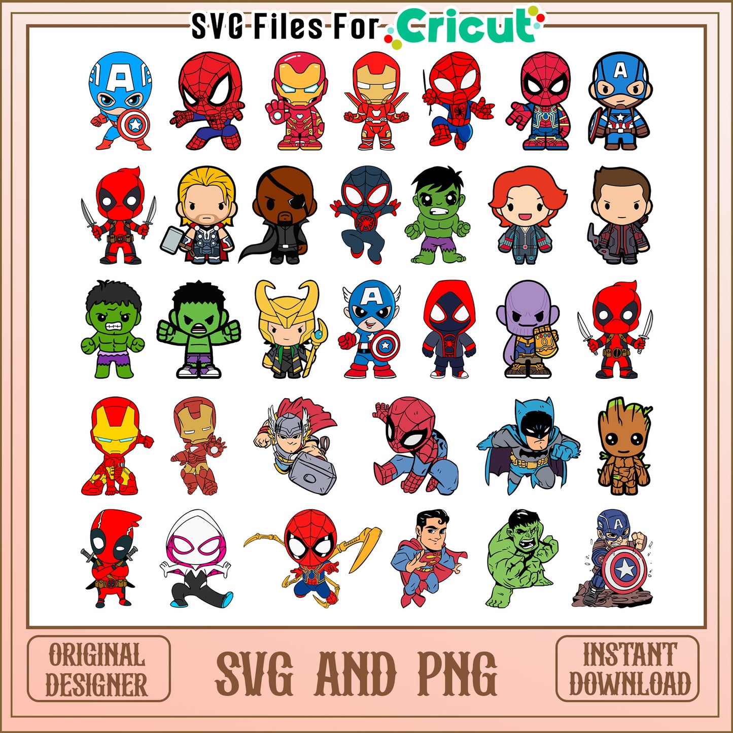 Chibi hero avengers characters bundle svg, marvel avengers characters svg