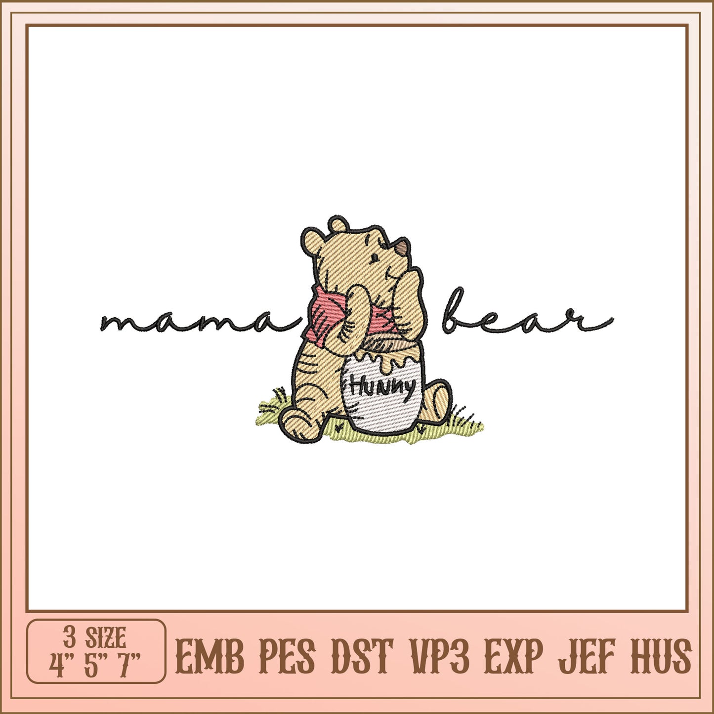 Mama Bear Embroidery Design Cute Bear Pattern for Crafting