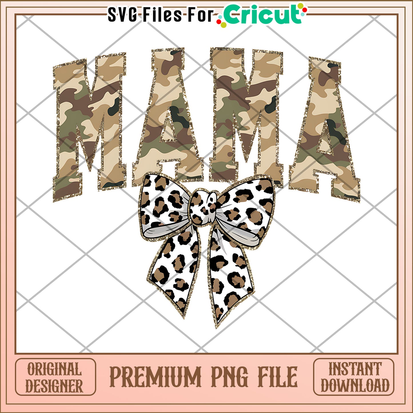 Mama Camo Leopard Bow PNG Design