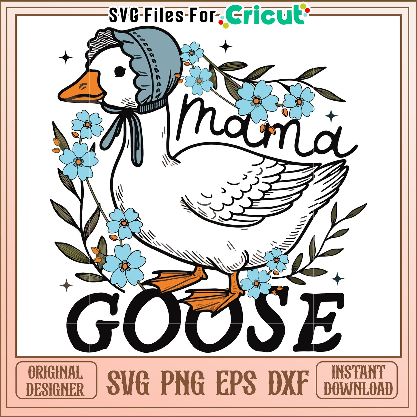 Mama Goose illustration with flowers, perfect for nursery decor