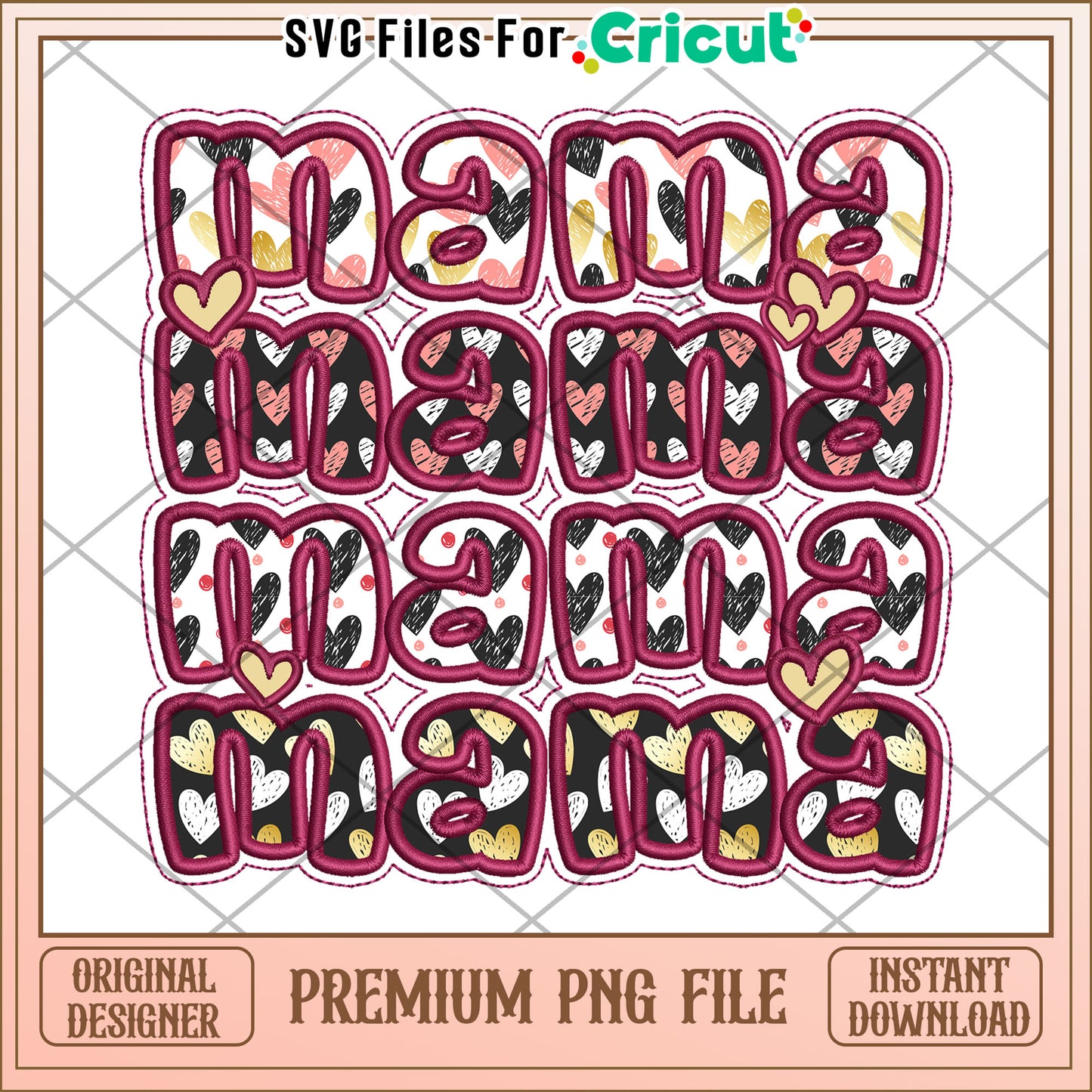 Mama Hearts PNG Embroidery Design