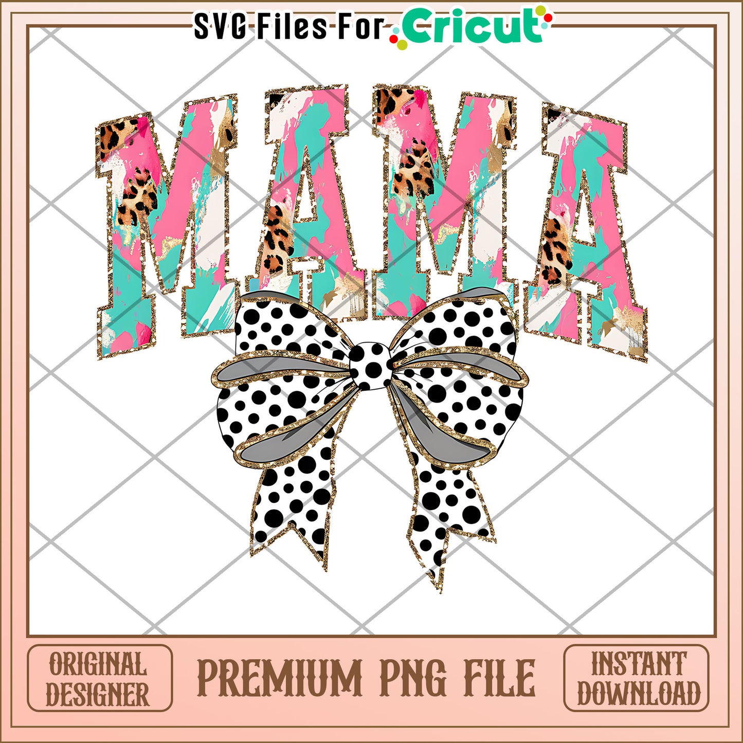 Mama PNG Design Leopard Bow Instant Download