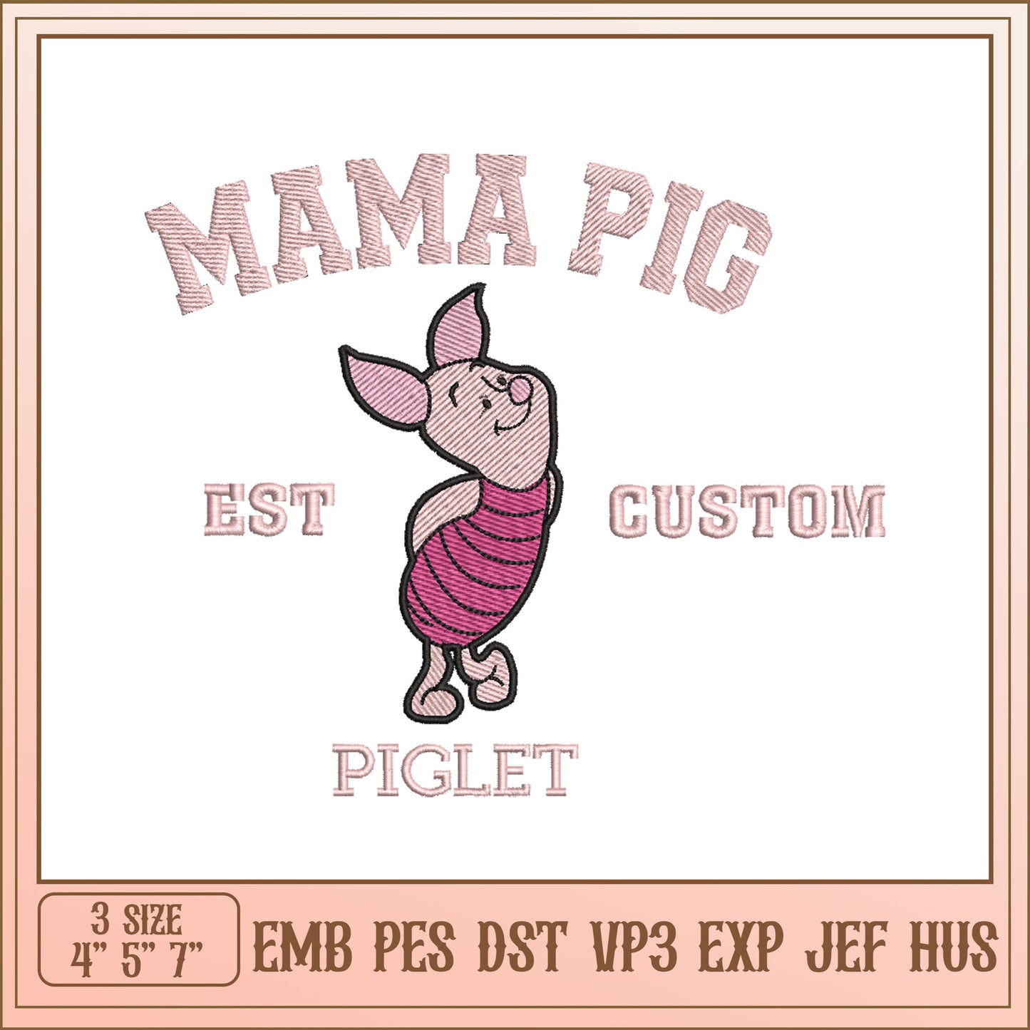 Mama Pig Piglet Embroidery Design