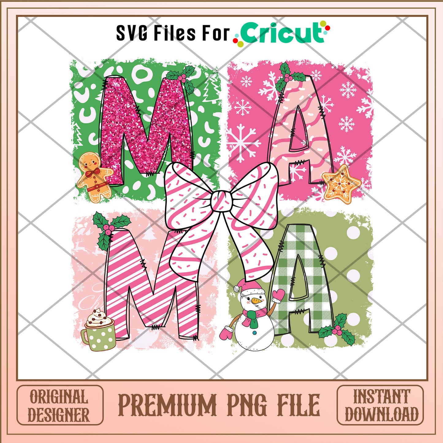 Mama christmas design png, Gingerbread png, Mistletoe png