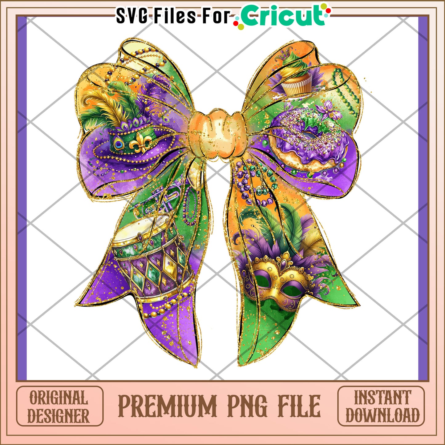 Mardi Gras Bow PNG Design Instant Download